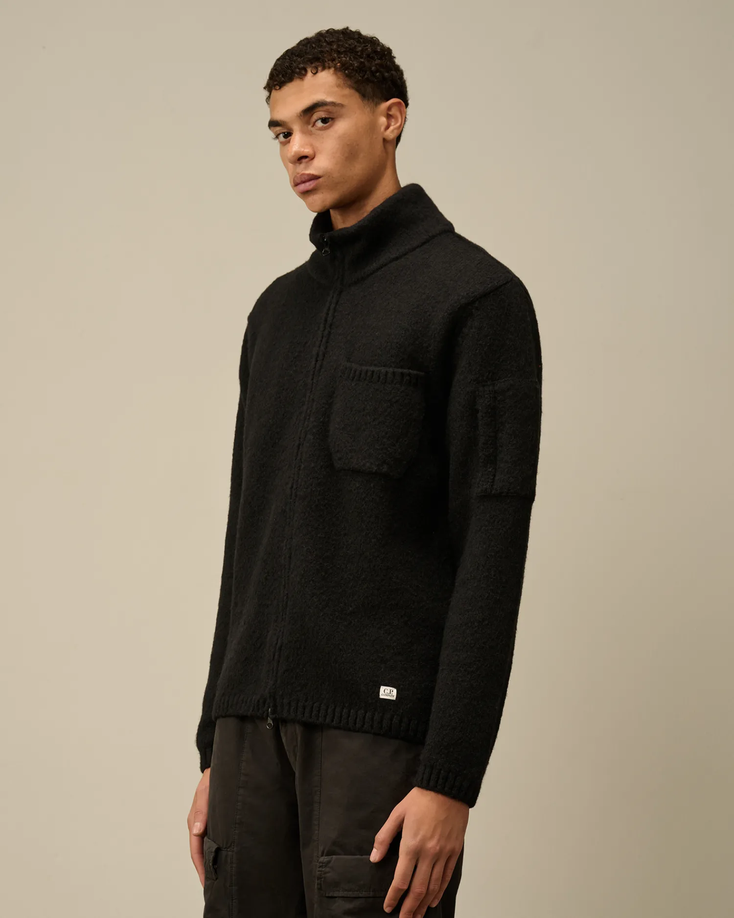 C.P. Company Maglieria>Alpaca Soft Zipped Knit Black