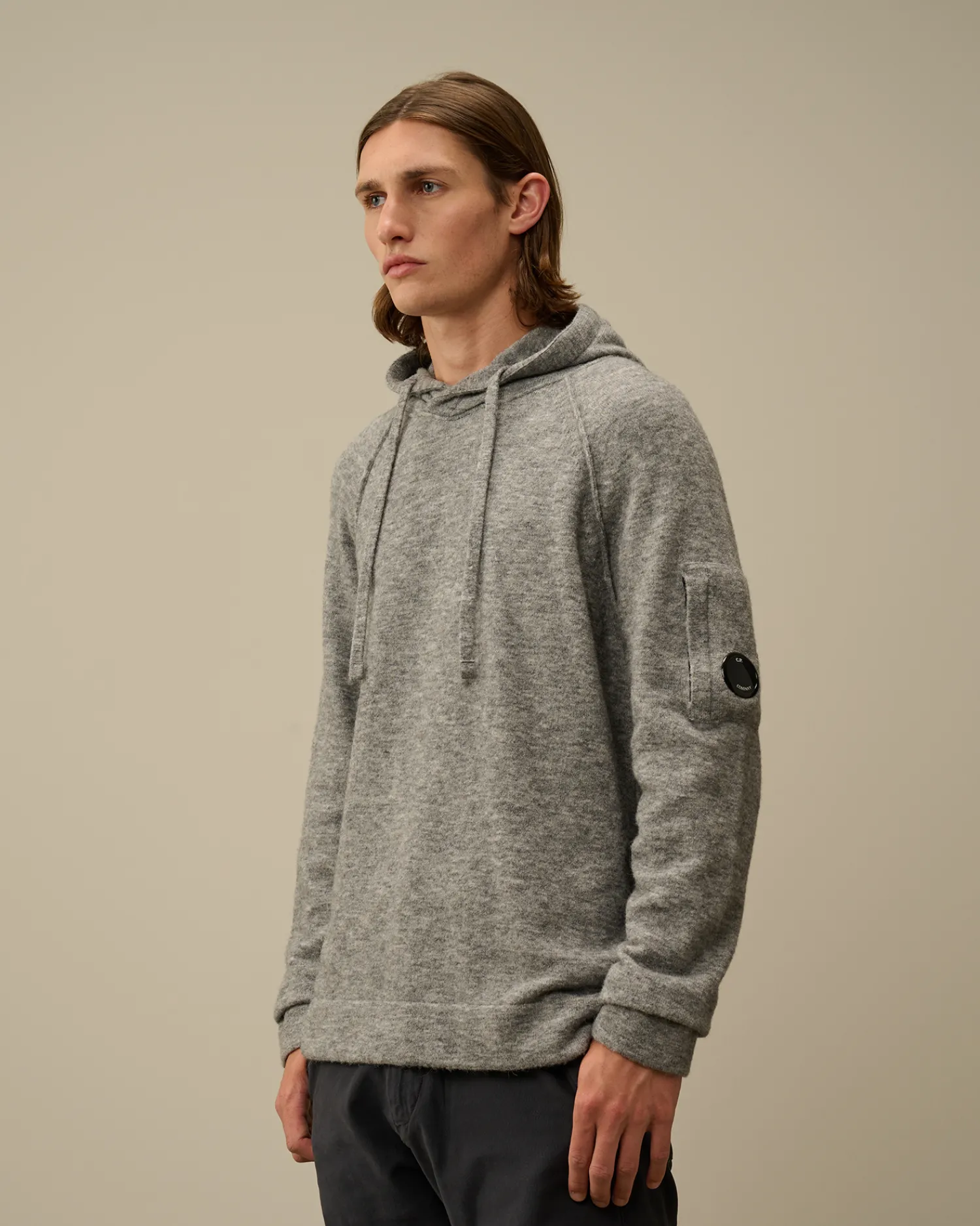 C.P. Company Maglieria>Alpaca Wool Hooded Knit Graphite Melange – Grey