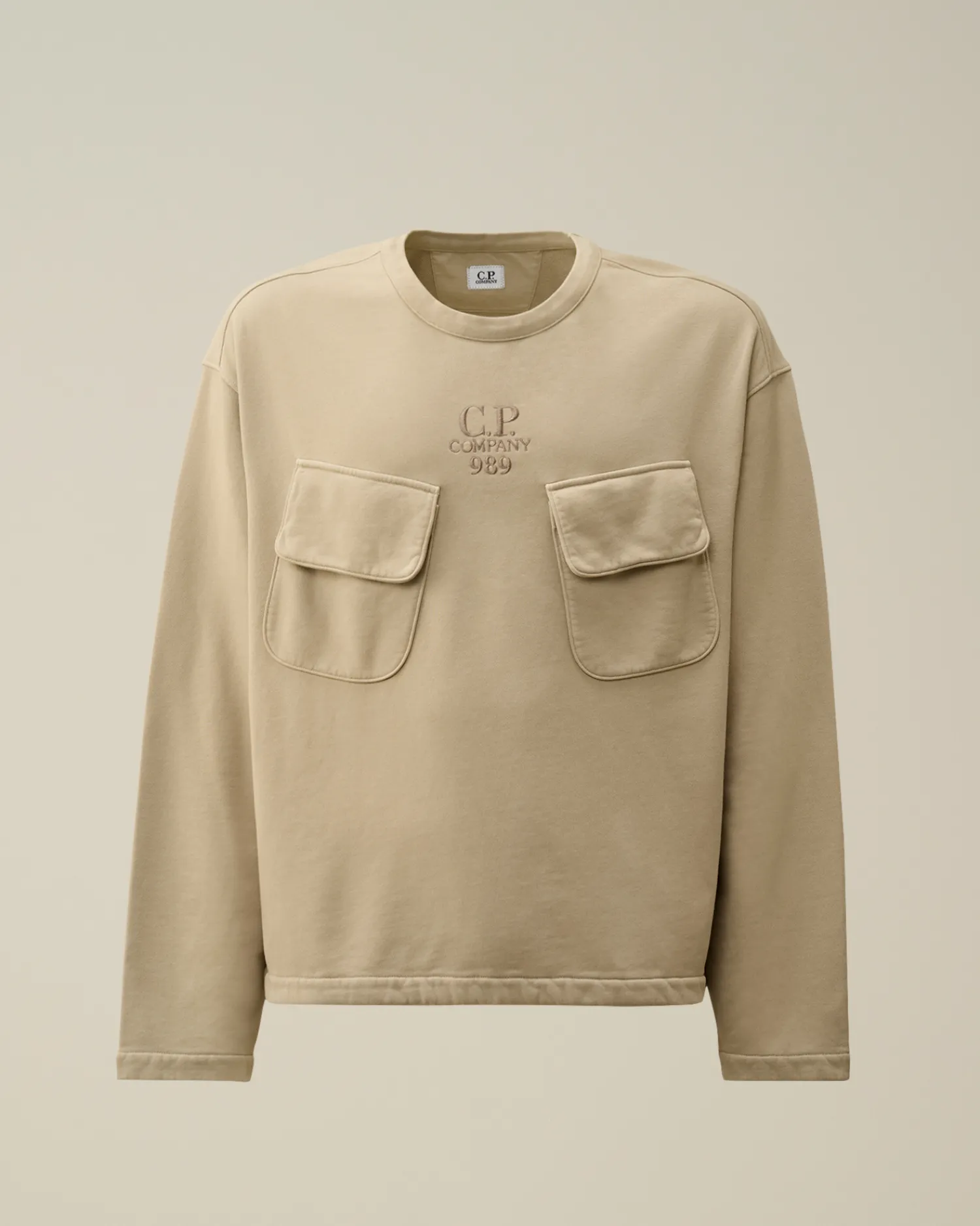 C.P. Company Felpe>Brushed and Emerized Diagonal Fleece Crew Neck Utility Sweatshirt Vintage Khaki – Beige