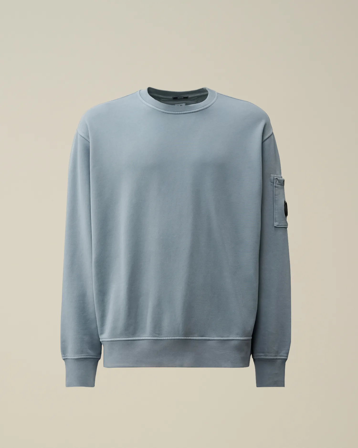 C.P. Company Felpe>Brushed and Emerized Diagonal Fleece Lens Crew Neck Sweatshirt Flint Stone – Blue