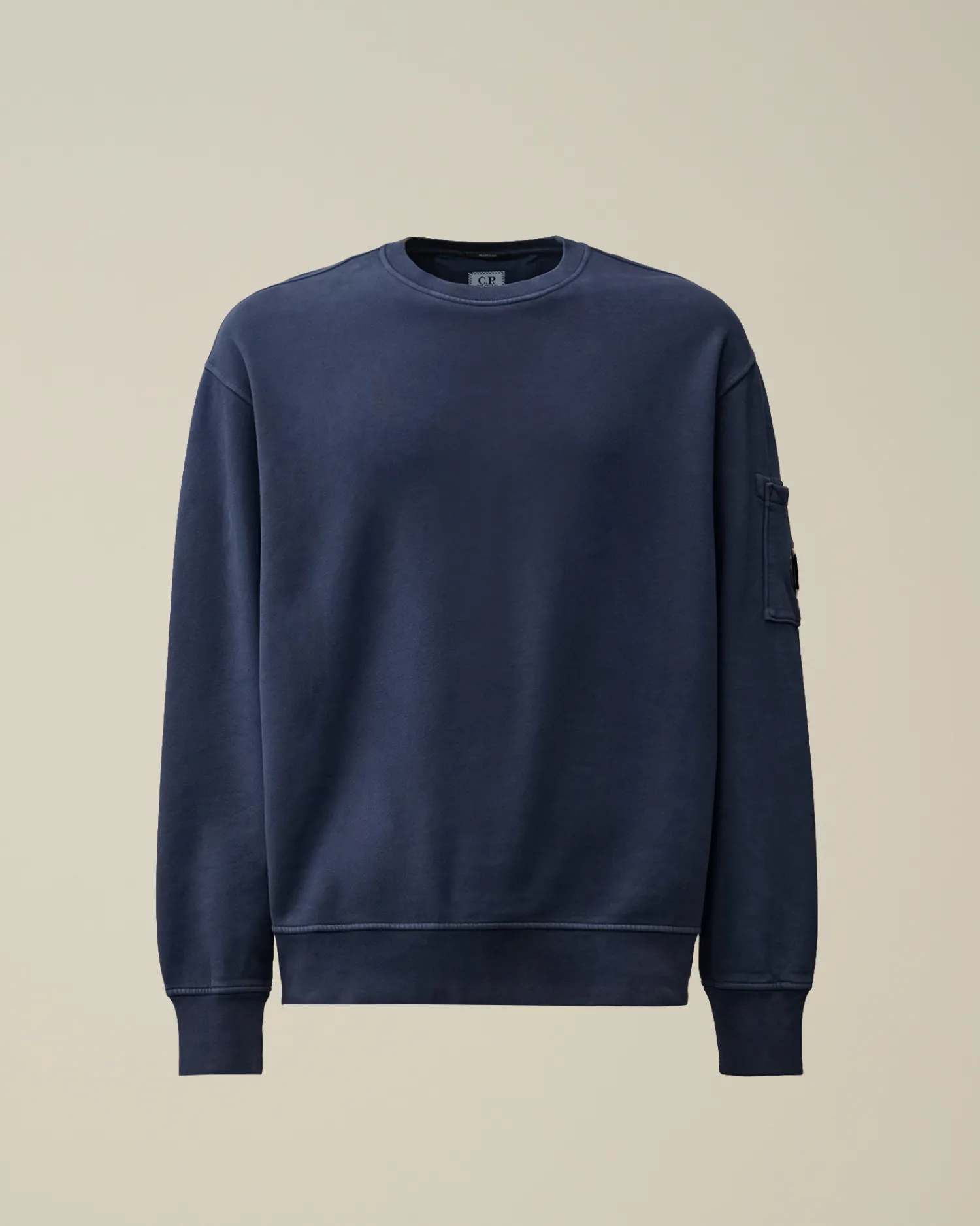 C.P. Company Felpe>Brushed and Emerized Diagonal Fleece Lens Crew Neck Sweatshirt Estate Blue