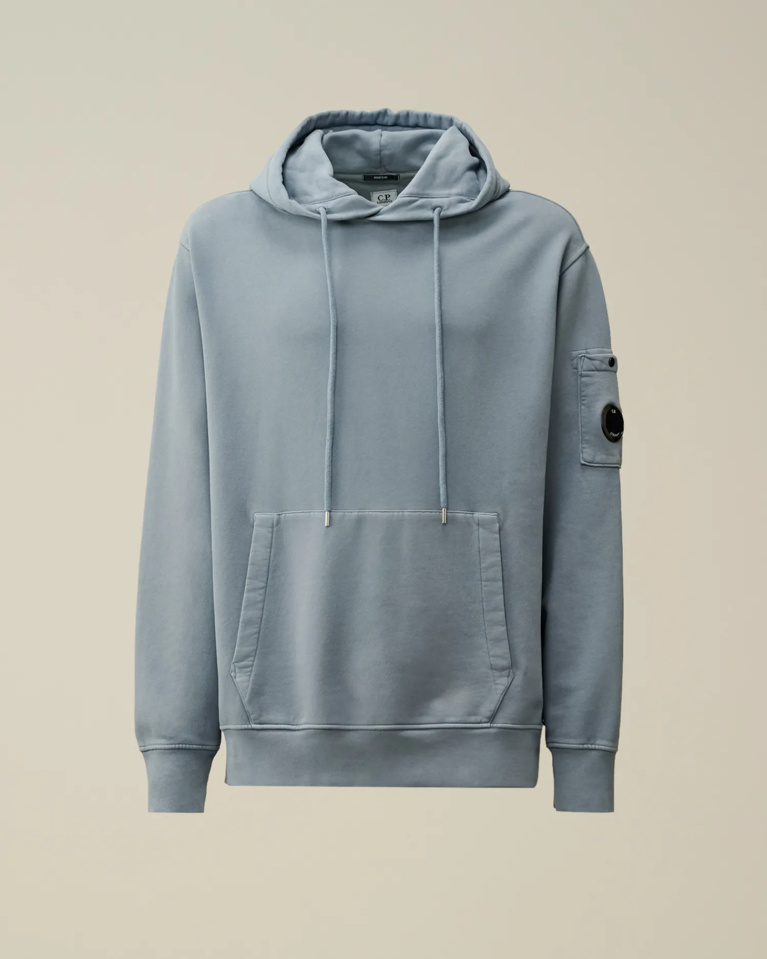 C.P. Company Felpe>Brushed and Emerized Diagonal Fleece Lens Hooded Sweatshirt Flint Stone – Blue