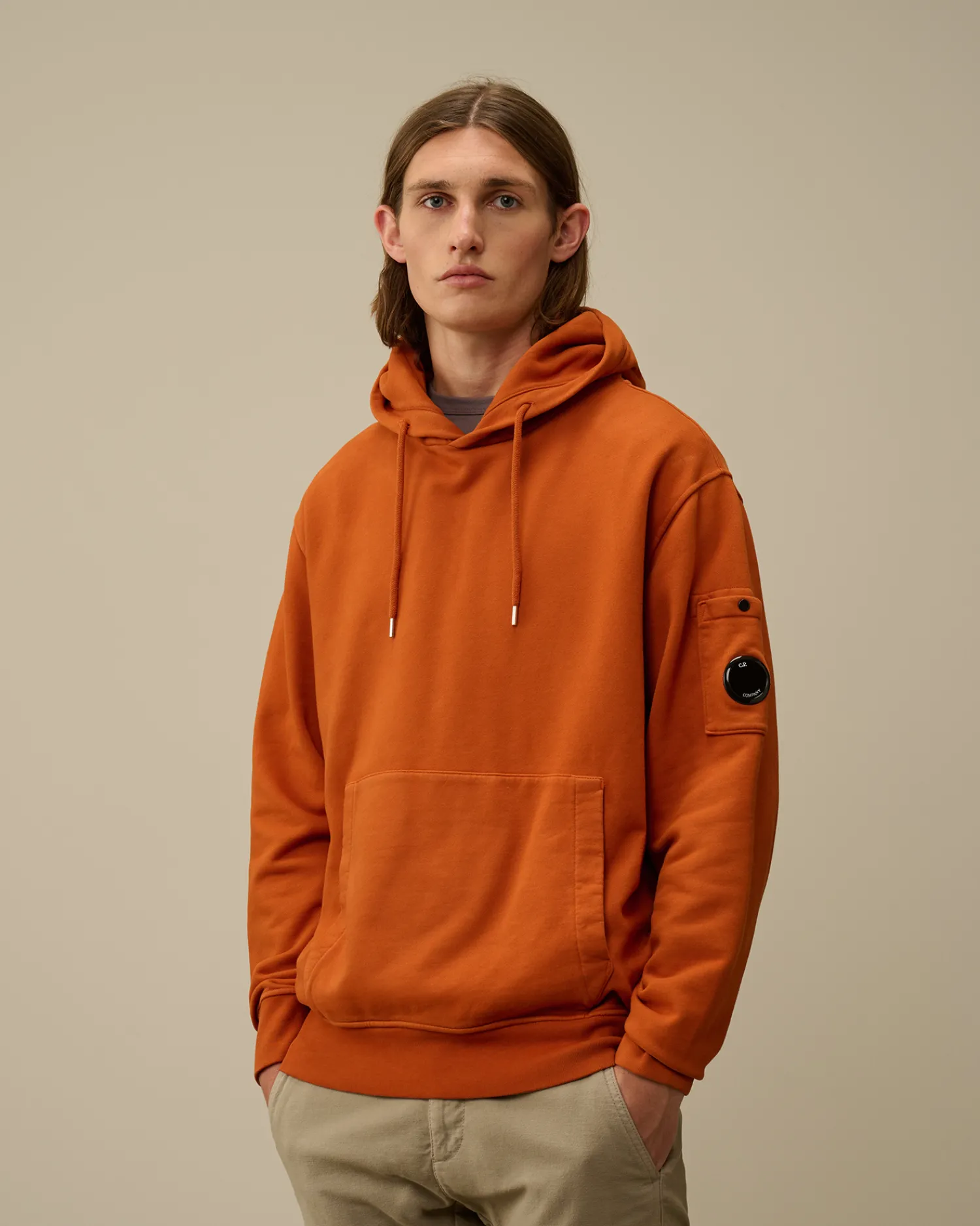 C.P. Company Felpe>Brushed and Emerized Diagonal Fleece Lens Hooded Sweatshirt Bombay Brown