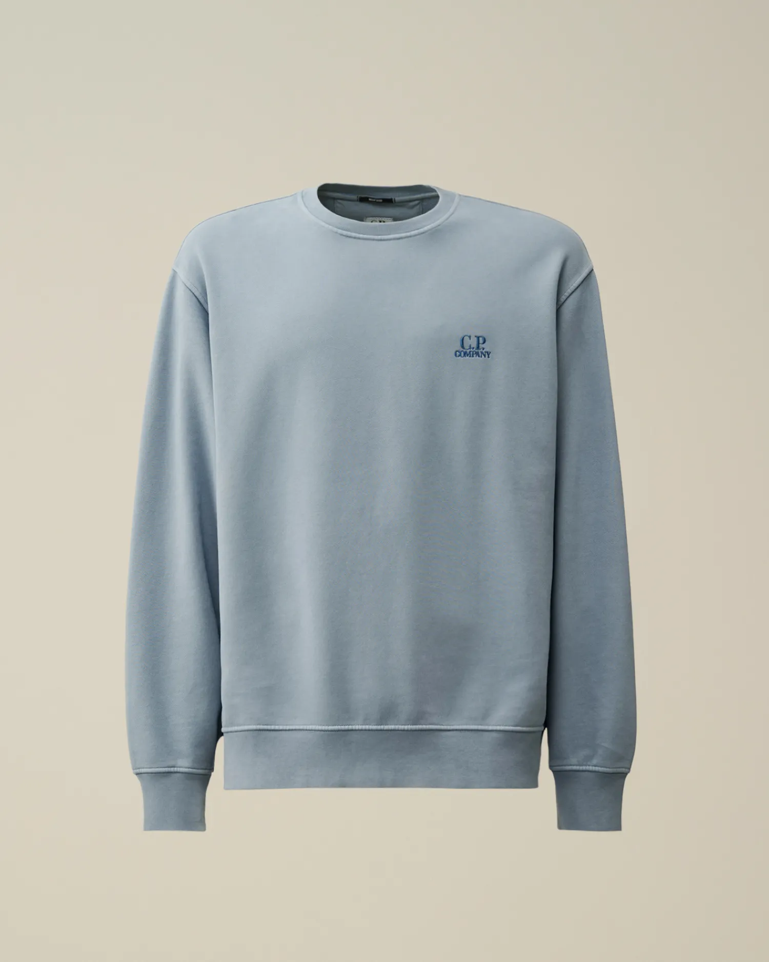 C.P. Company Felpe>Brushed and Emerized Diagonal Fleece Logo Crew Neck Sweatshirt Flint Stone – Blue