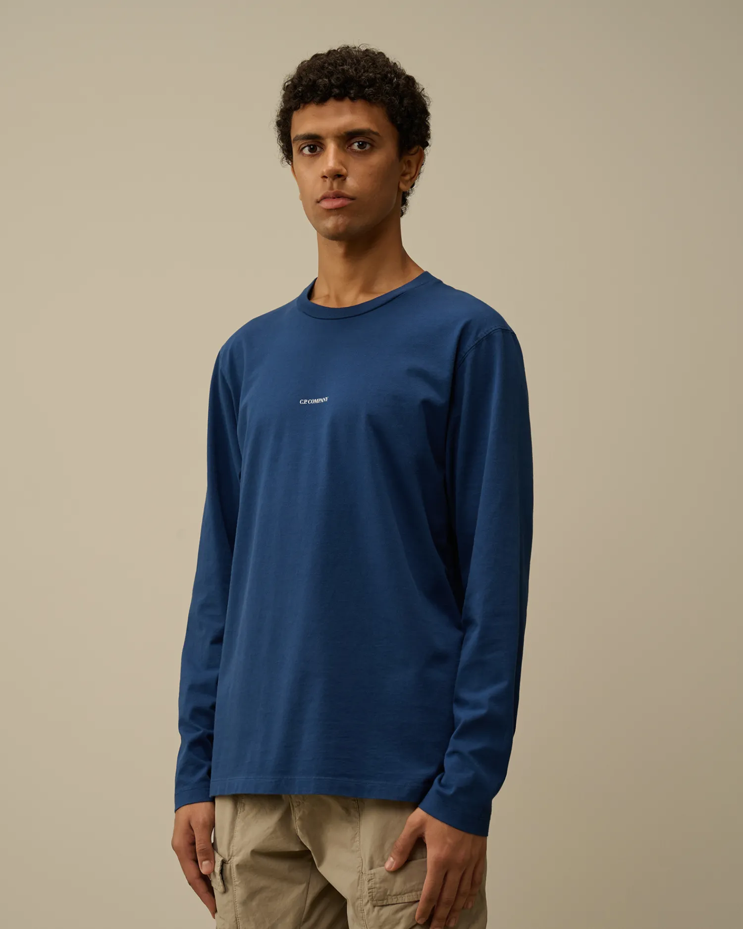 C.P. Company T-shirts & Polo>Brushed Jersey Logo Longsleeve T-Shirt Estate Blue