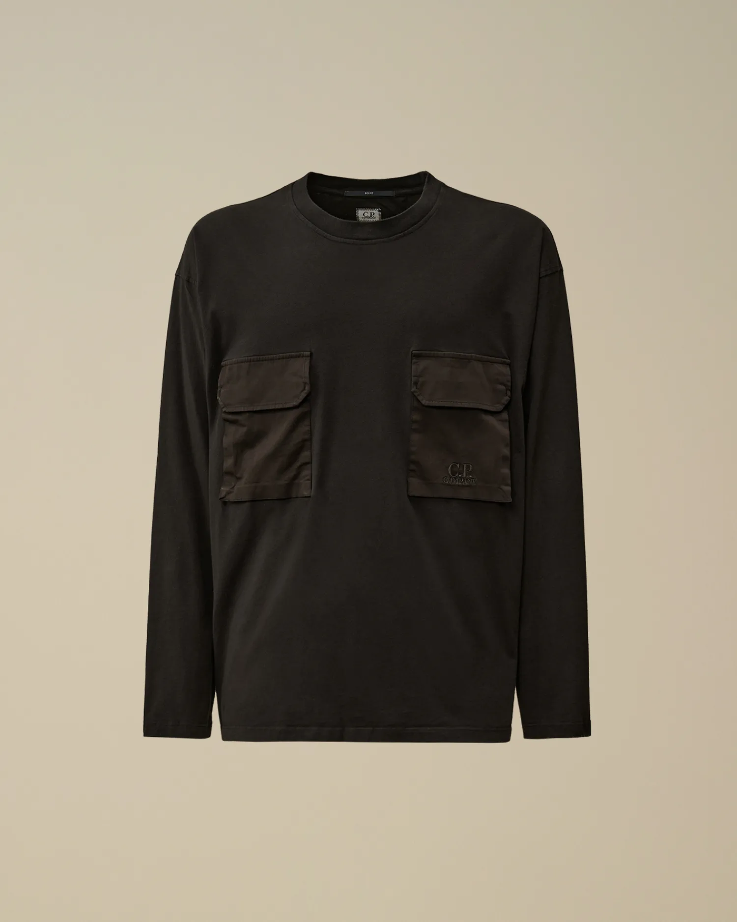 C.P. Company T-shirts & Polo>Brushed Jersey Mixed Boxy Longsleeve T-Shirt Black