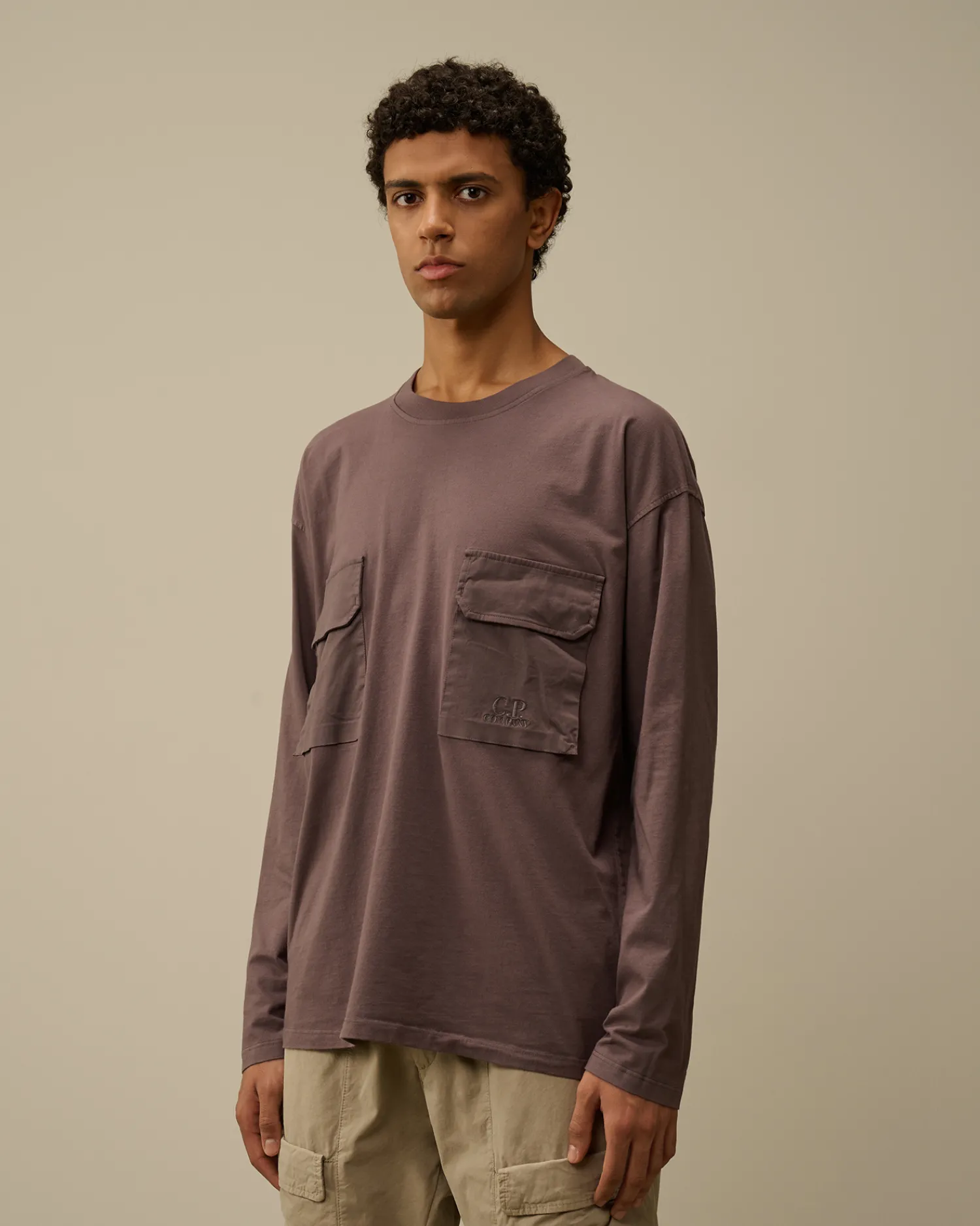 C.P. Company T-shirts & Polo>Brushed Jersey Mixed Boxy Longsleeve T-Shirt Boulevard – Violet