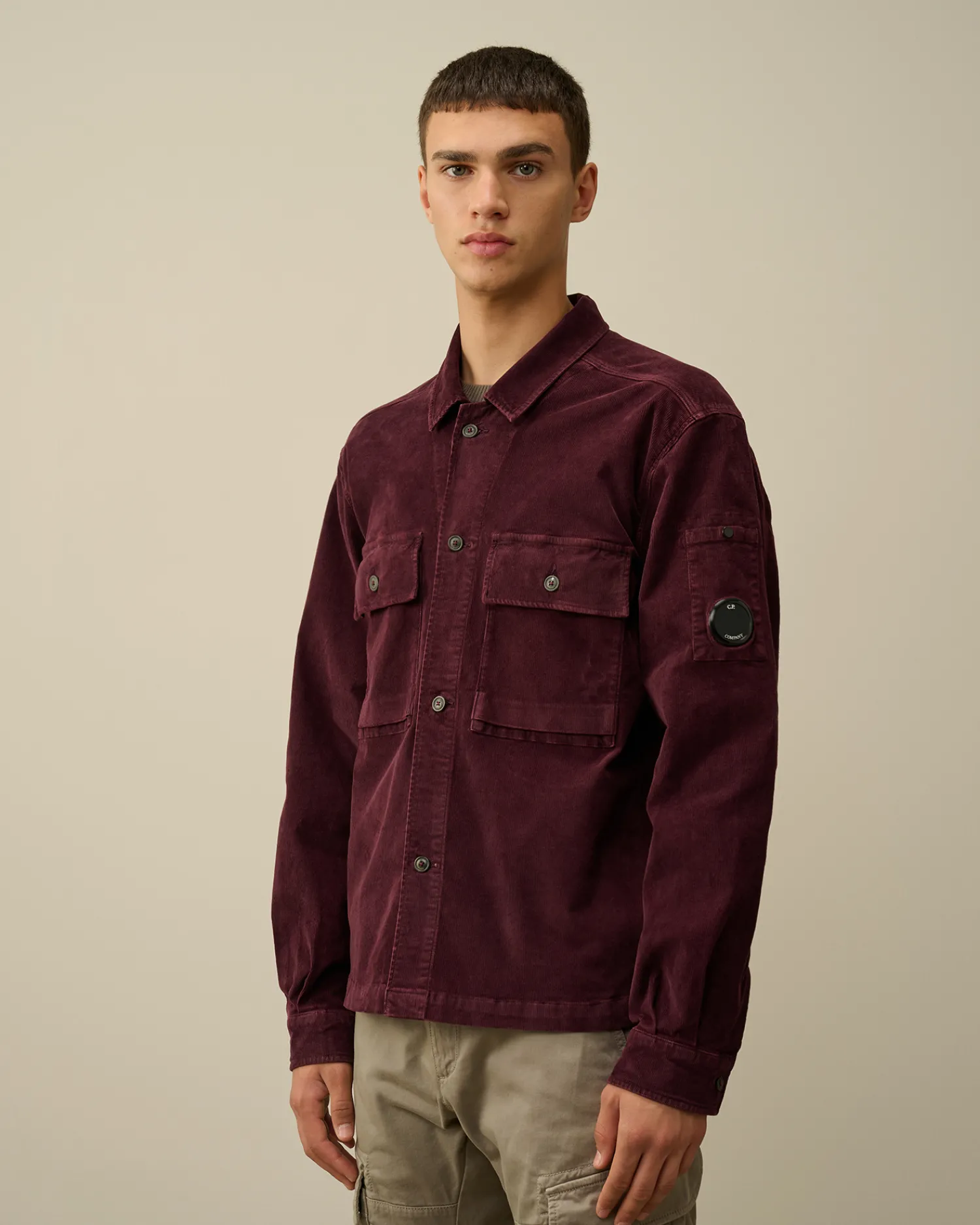 C.P. Company Overshirt>Corduroy Buttoned Utility Overshirt Potent Purple