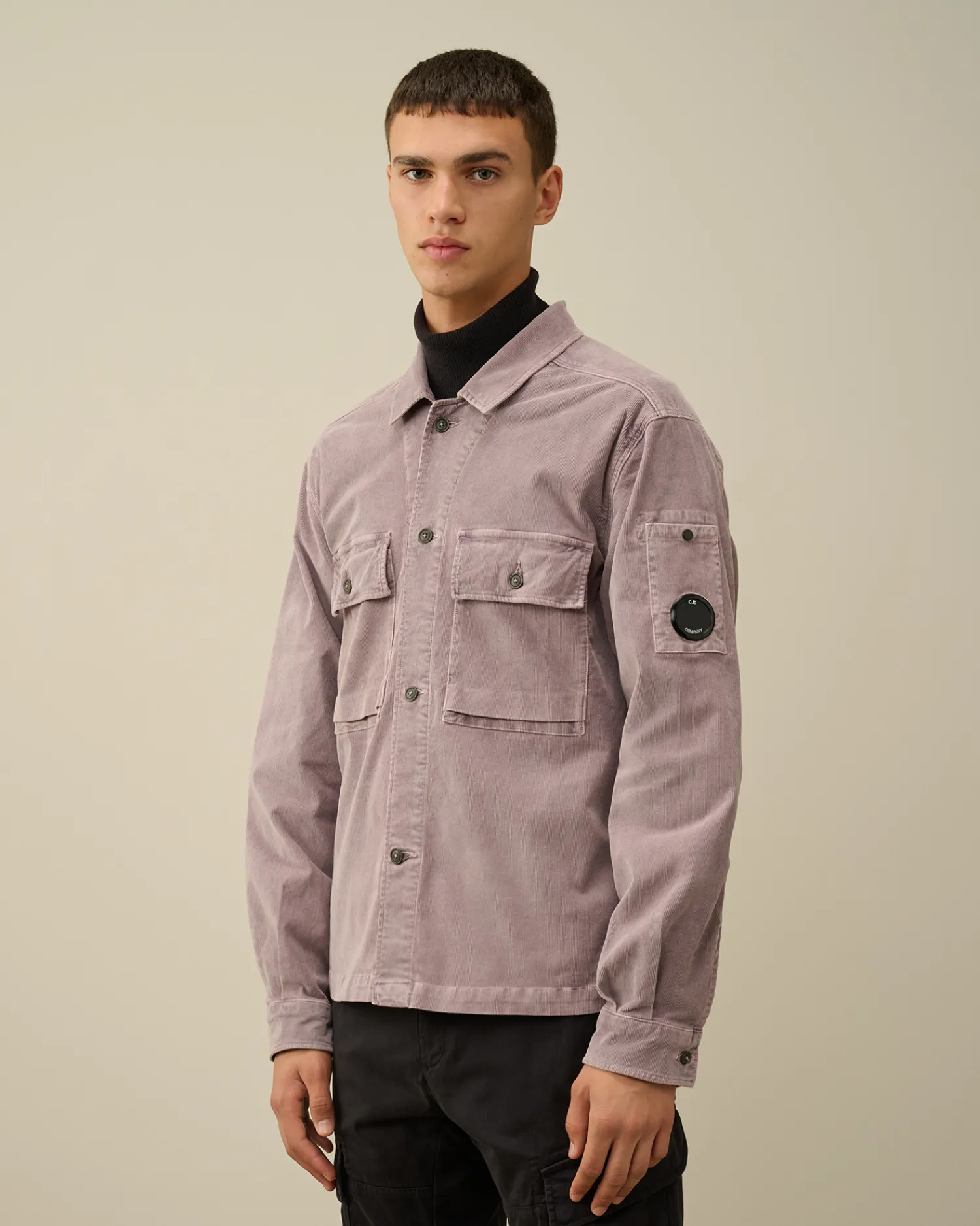 C.P. Company Overshirt>Corduroy Buttoned Utility Overshirt Purple Dove