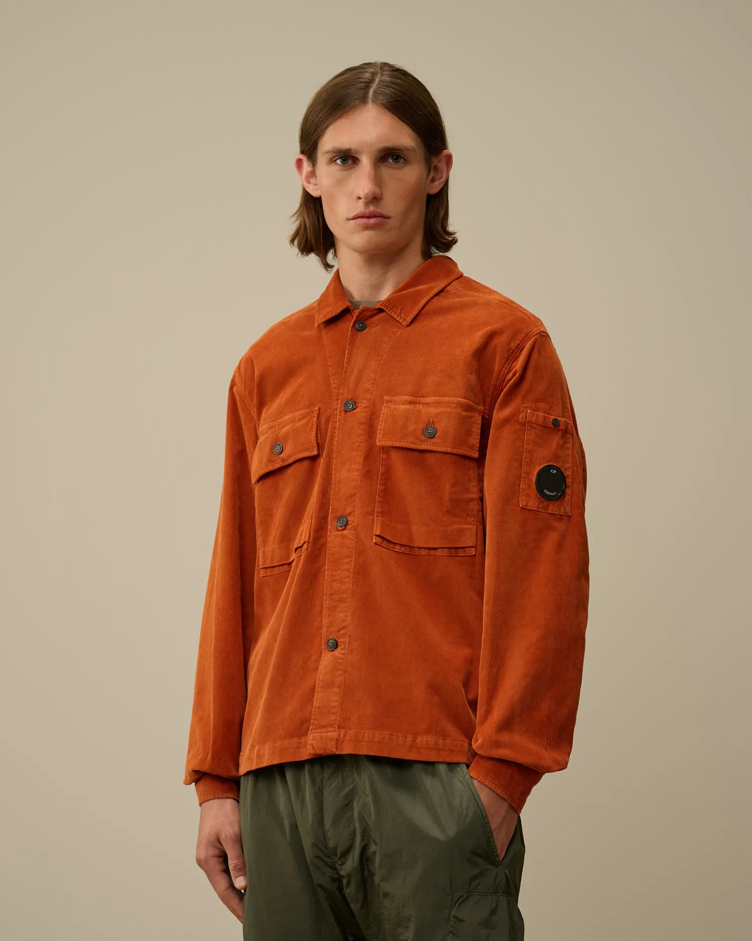 C.P. Company Overshirt>Corduroy Buttoned Utility Overshirt Bombay Brown