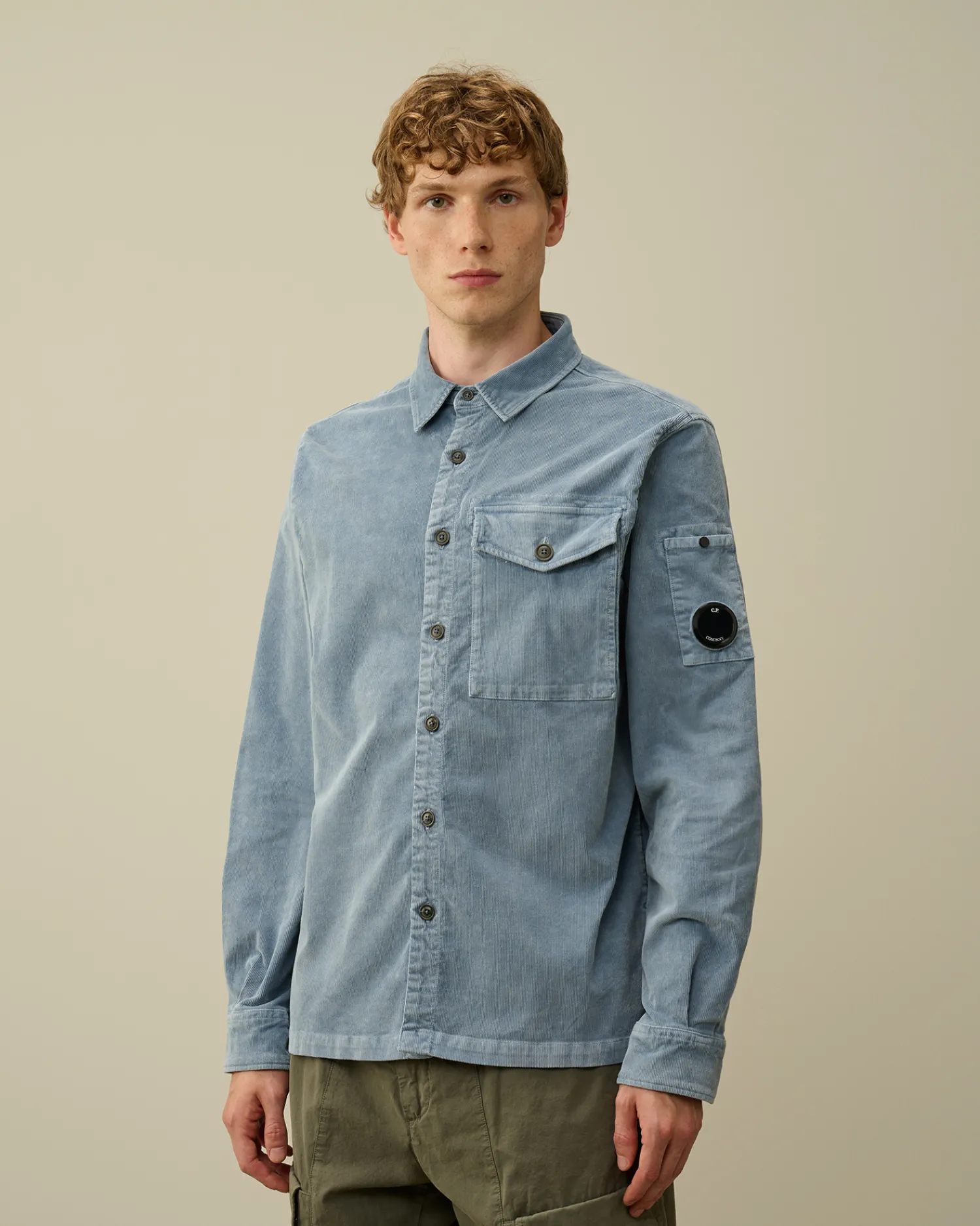 C.P. Company Camicie>Corduroy Lens Buttoned Shirt Flint Stone – Blue