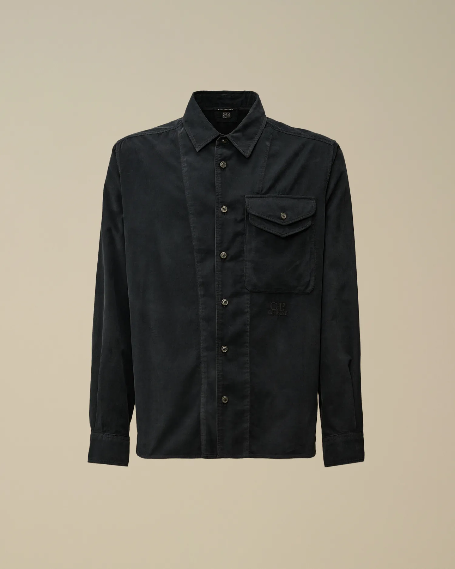 C.P. Company Camicie>Corduroy Single Pocket Shirt Black Sand