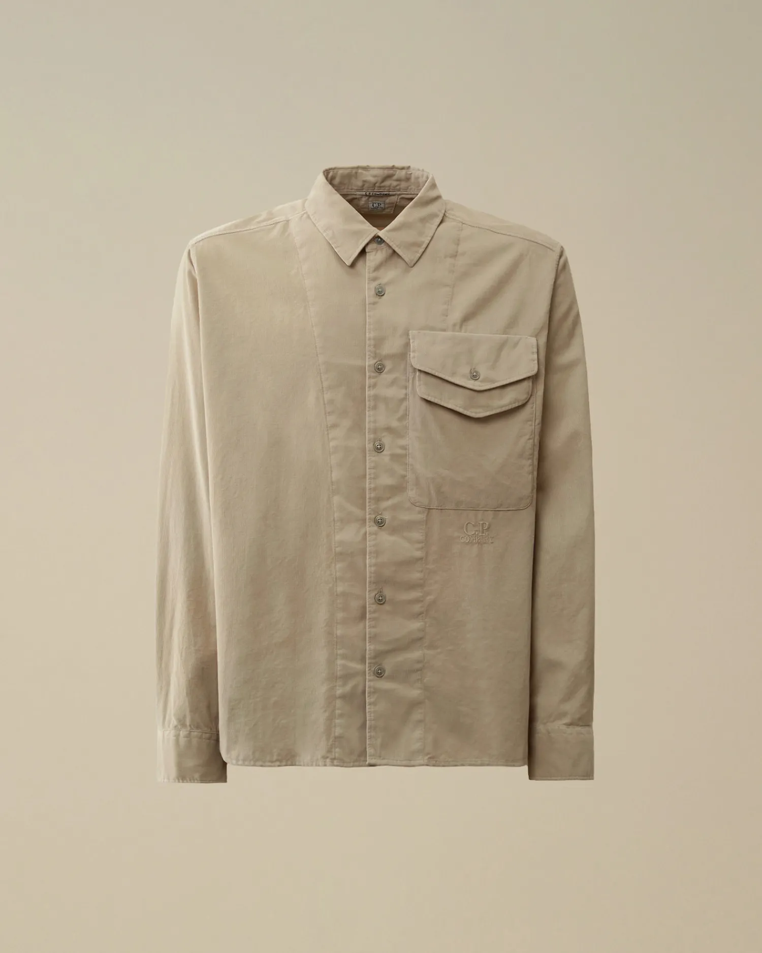 C.P. Company Camicie>Corduroy Single Pocket Shirt Vintage Khaki – Beige