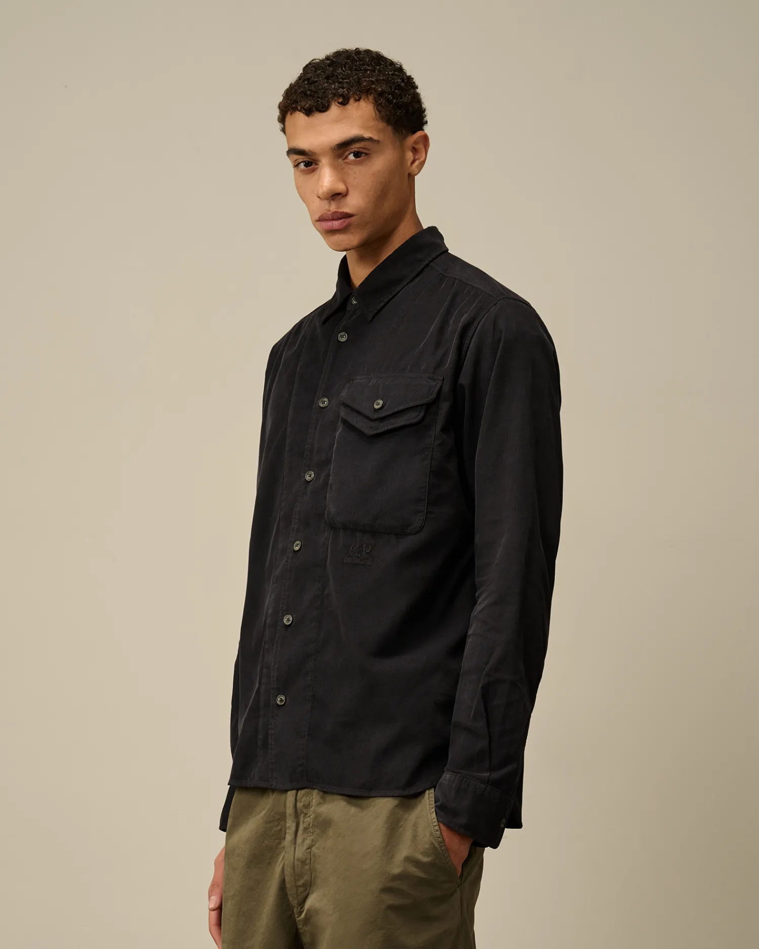 C.P. Company Camicie>Corduroy Single Pocket Shirt Total Eclipse – Blue