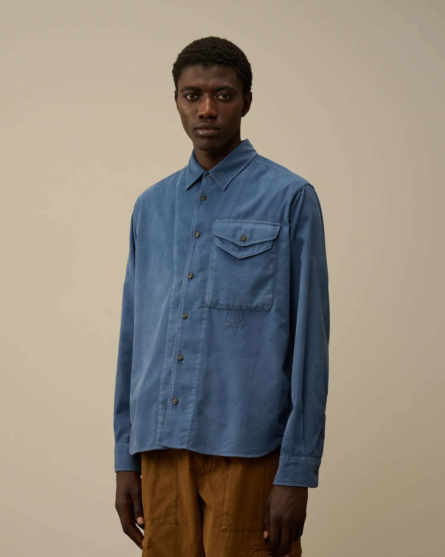 C.P. Company Camicie>Corduroy Single Pocket Shirt Flint Stone – Blue