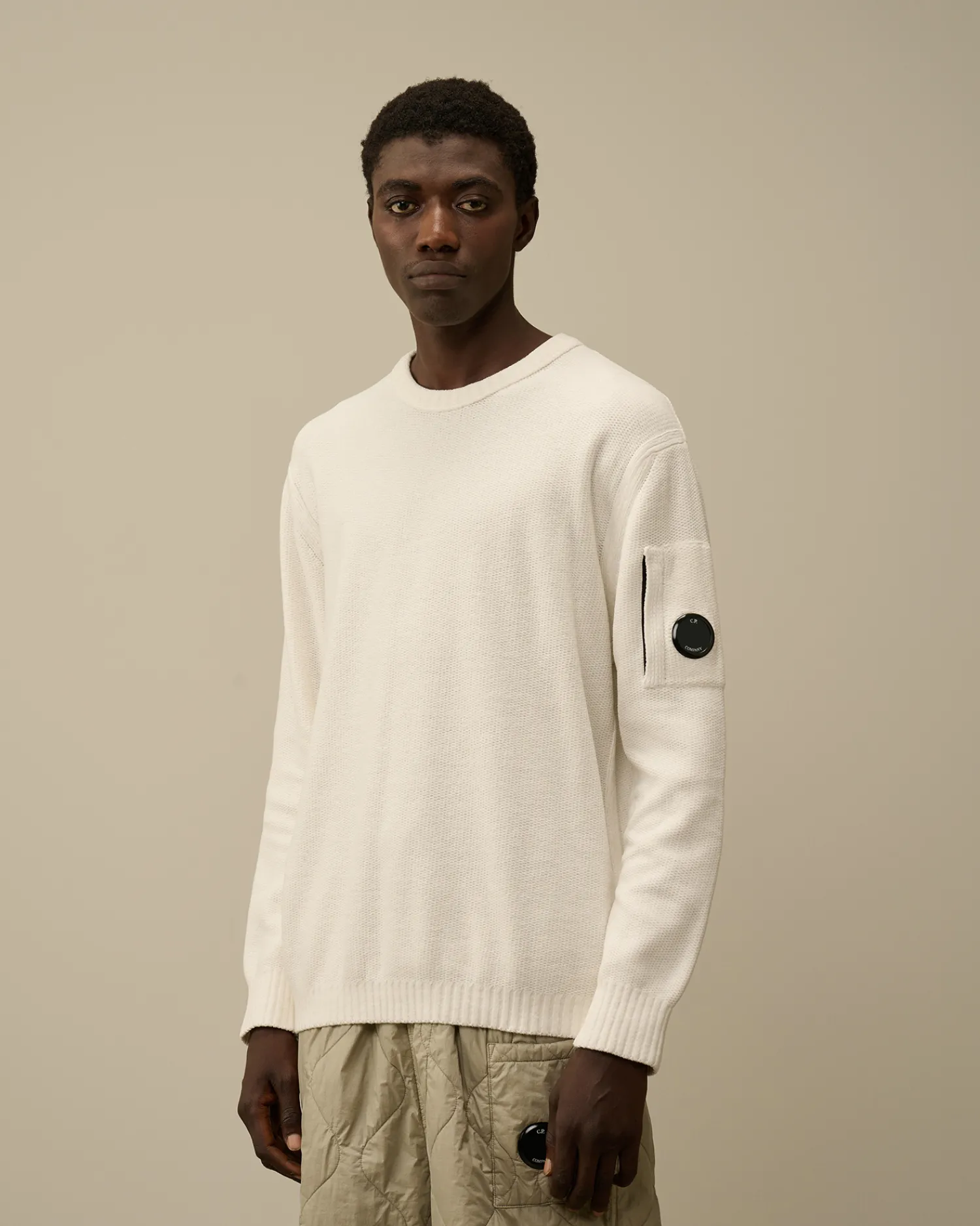 C.P. Company Maglieria>Cotton Chenille Crewneck Knit Gauze White