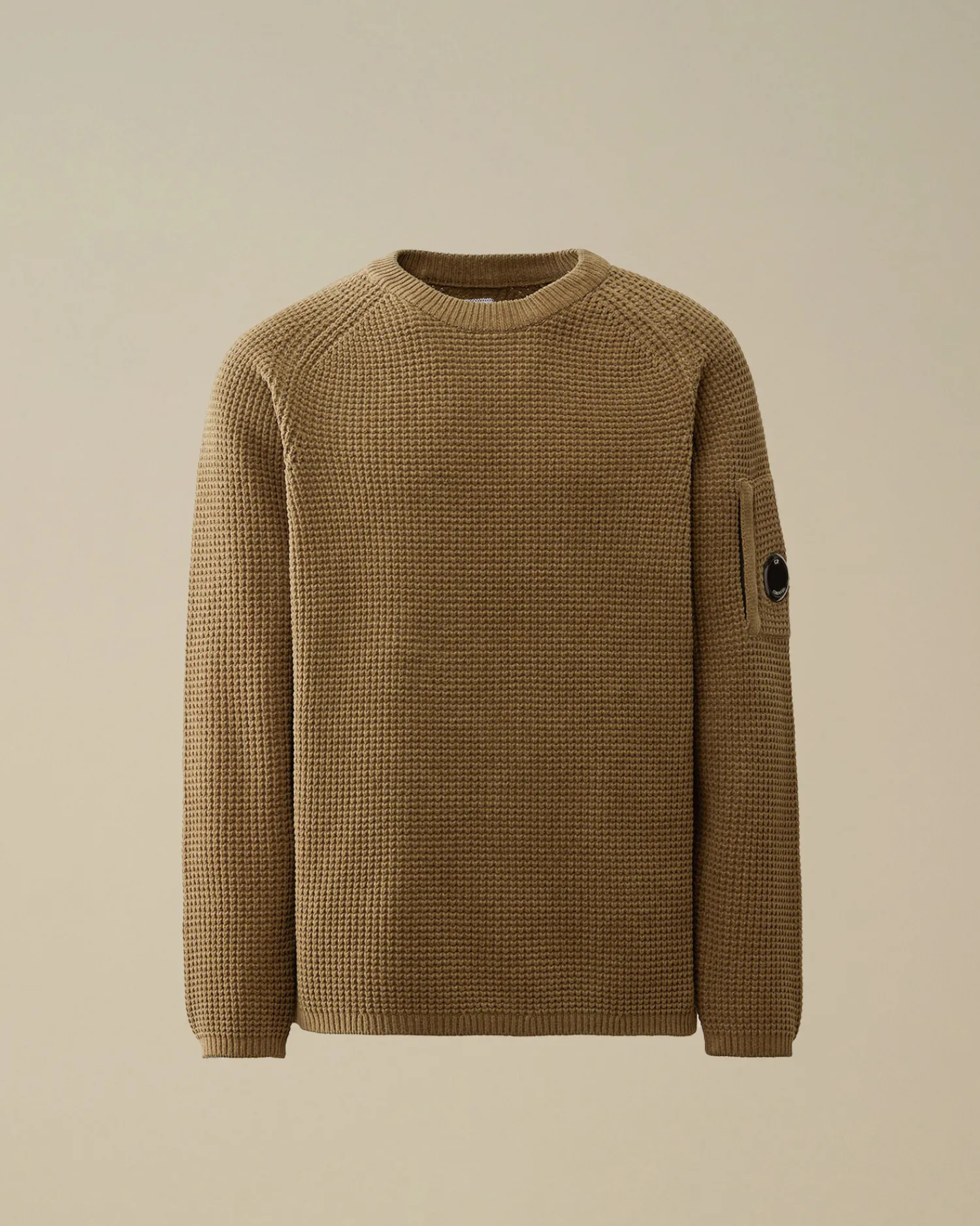 C.P. Company Maglieria>Cotton Chenille Crewneck Waffle Knit Walnut – Beige