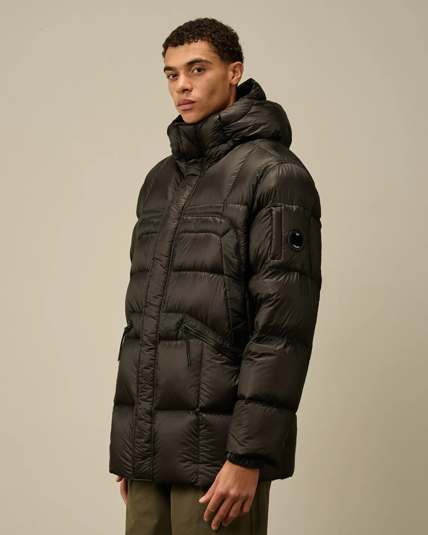 C.P. Company Giacche>D.D. Shell Hooded Long Down Jacket Black