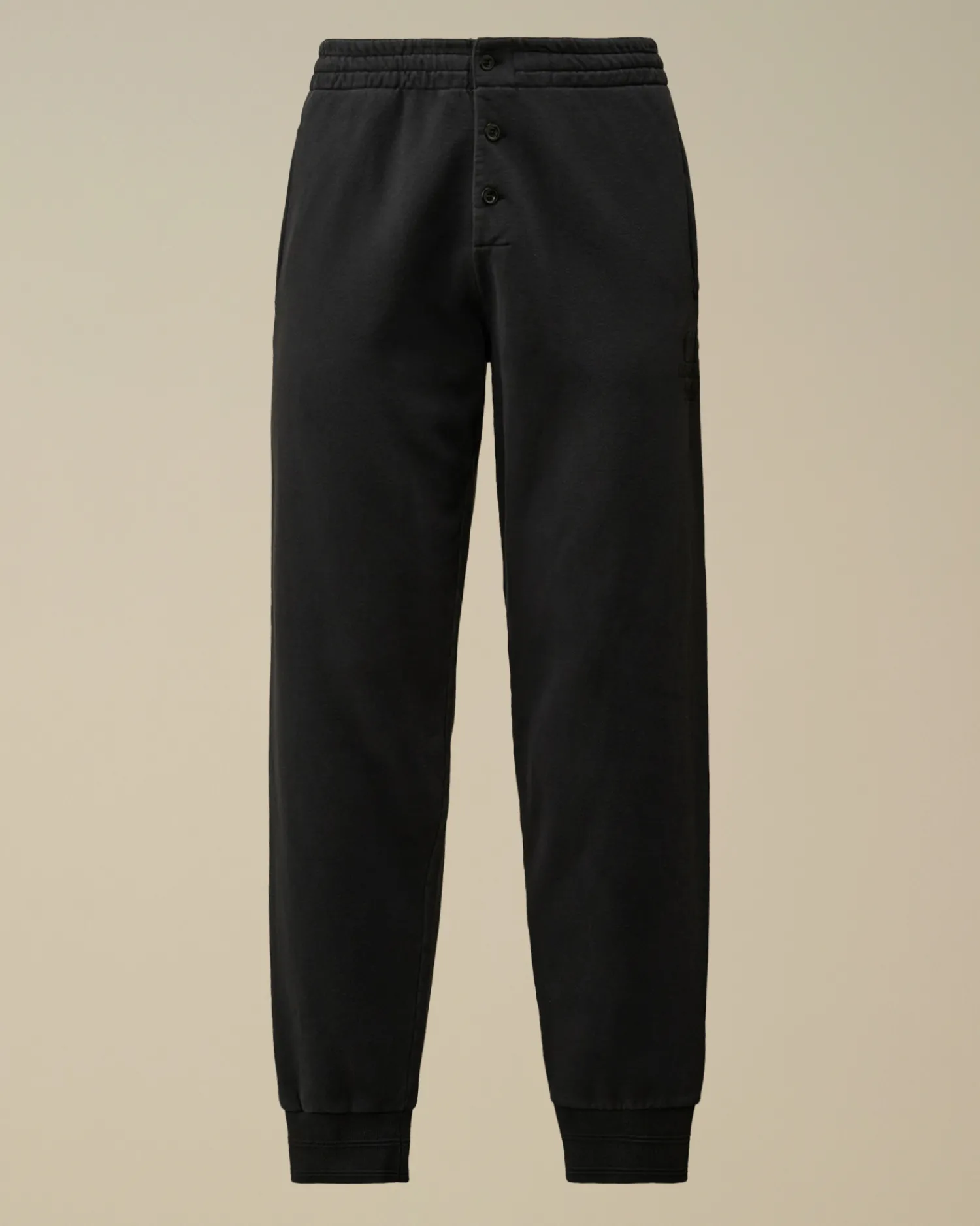 C.P. Company Tute & Shorts>Diagonal Fleece Logo Buttoned Sweatpants Black Sand