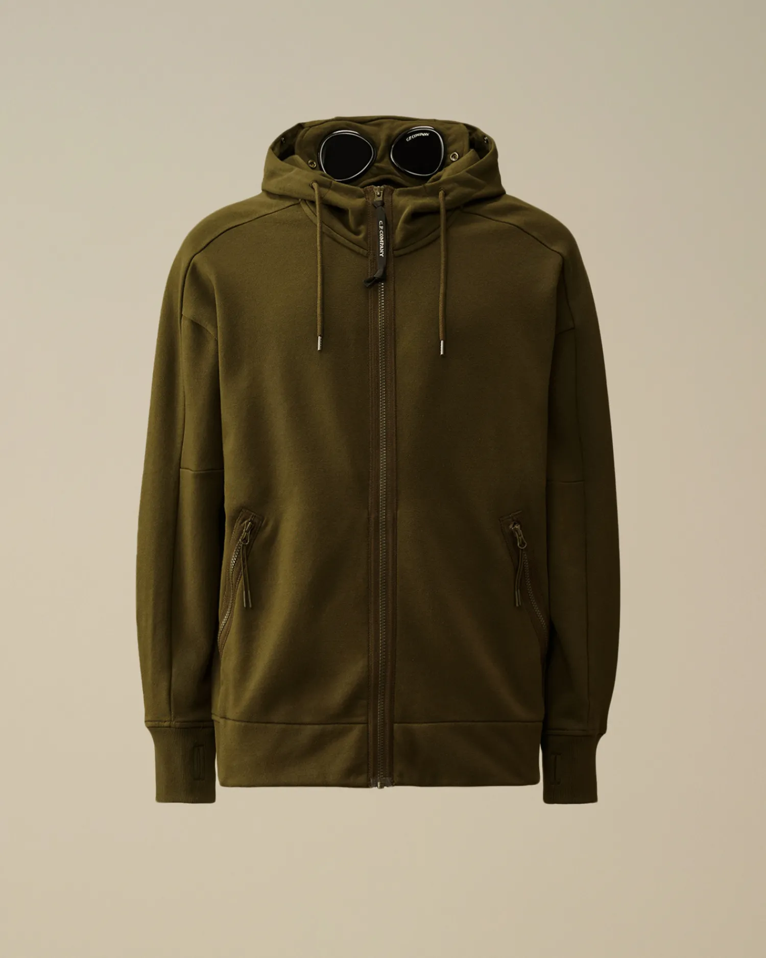 C.P. Company Felpe>Diagonal Raised Fleece Goggle Zipped Hooded Sweatshirt Ivy Green