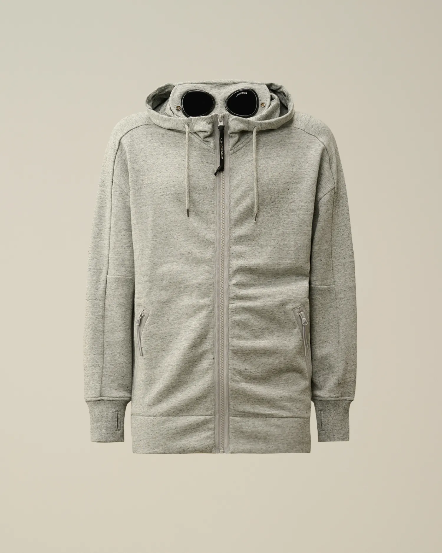 C.P. Company Felpe>Diagonal Raised Fleece Goggle Zipped Hooded Sweatshirt Greystone Melange