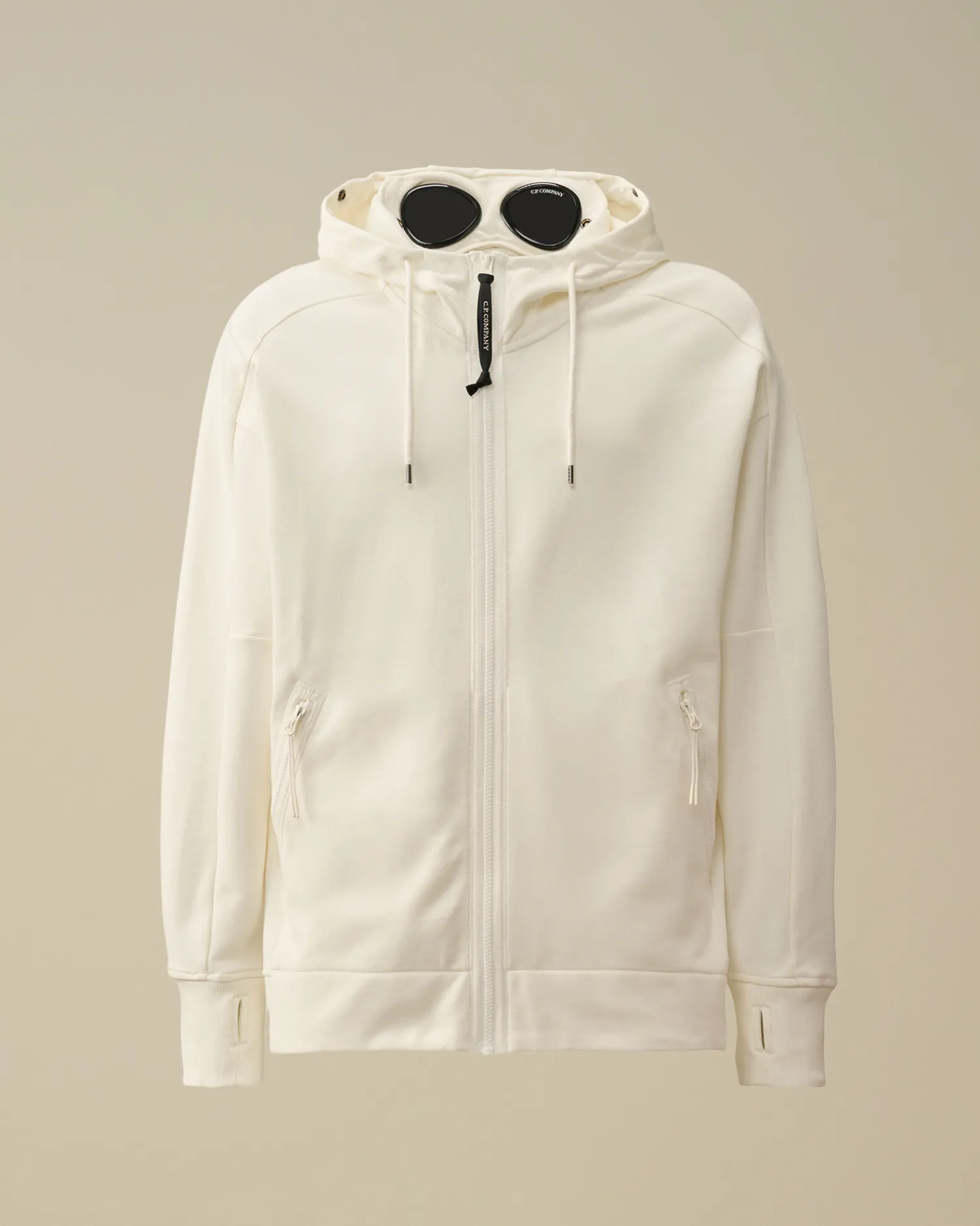 C.P. Company Felpe>Diagonal Raised Fleece Goggle Zipped Hooded Sweatshirt Gauze White