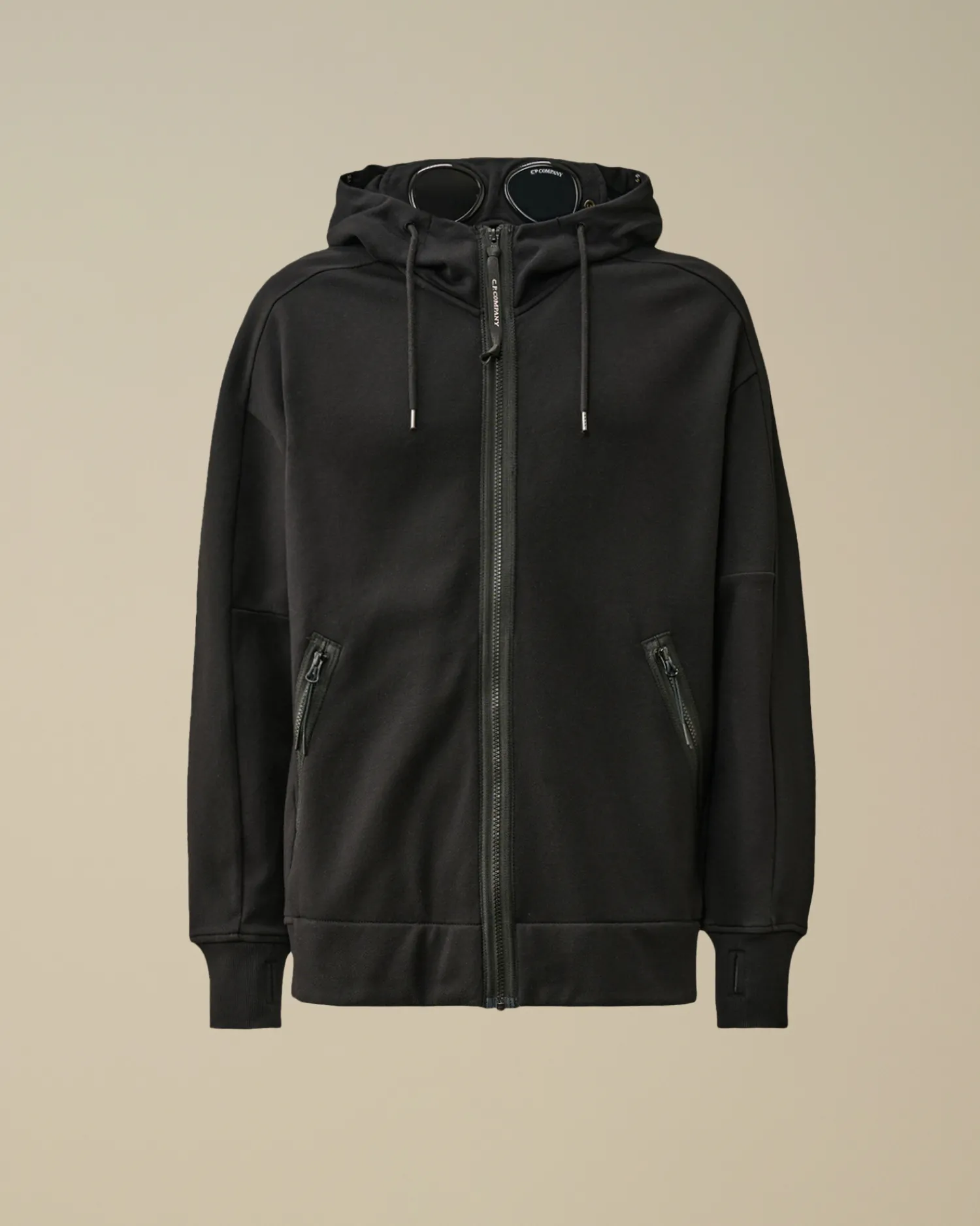 C.P. Company Felpe>Diagonal Raised Fleece Goggle Zipped Hooded Sweatshirt Black