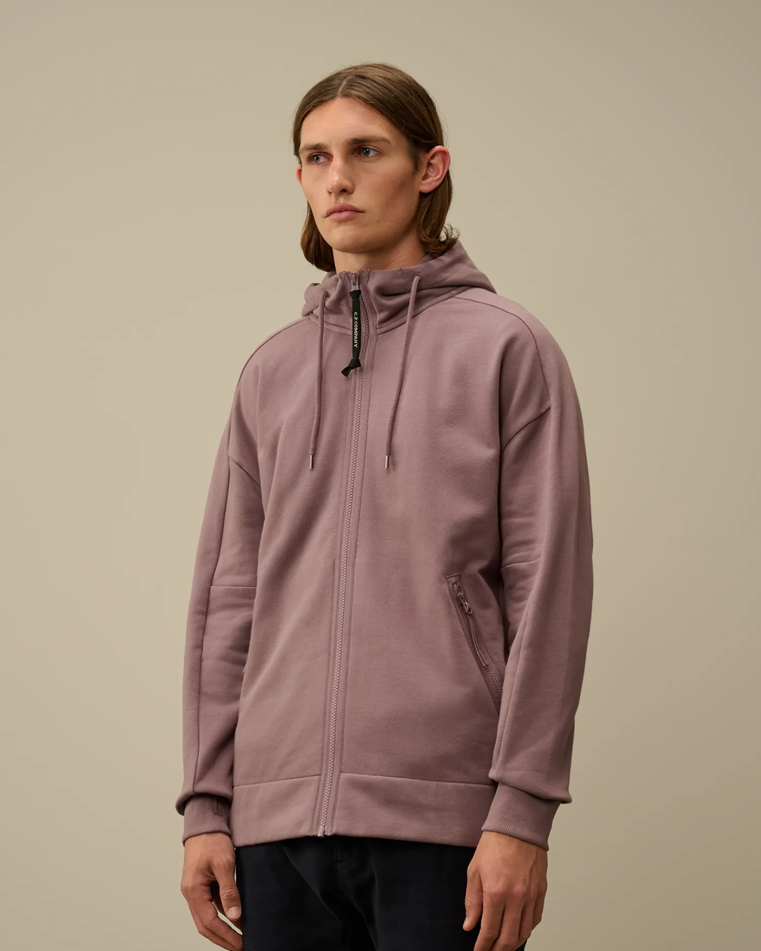 C.P. Company Felpe>Diagonal Raised Fleece Goggle Zipped Hooded Sweatshirt Purple Dove