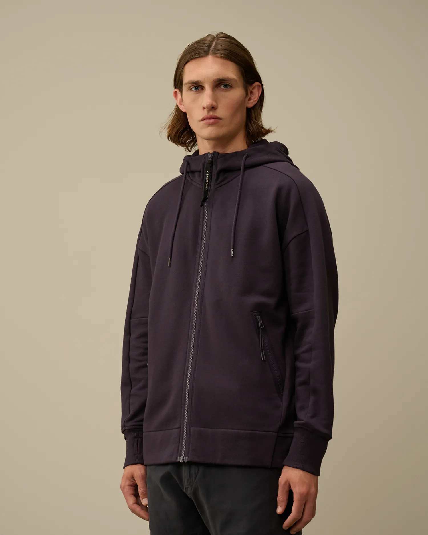 C.P. Company Felpe>Diagonal Raised Fleece Goggle Zipped Hooded Sweatshirt Nightshade – Purple