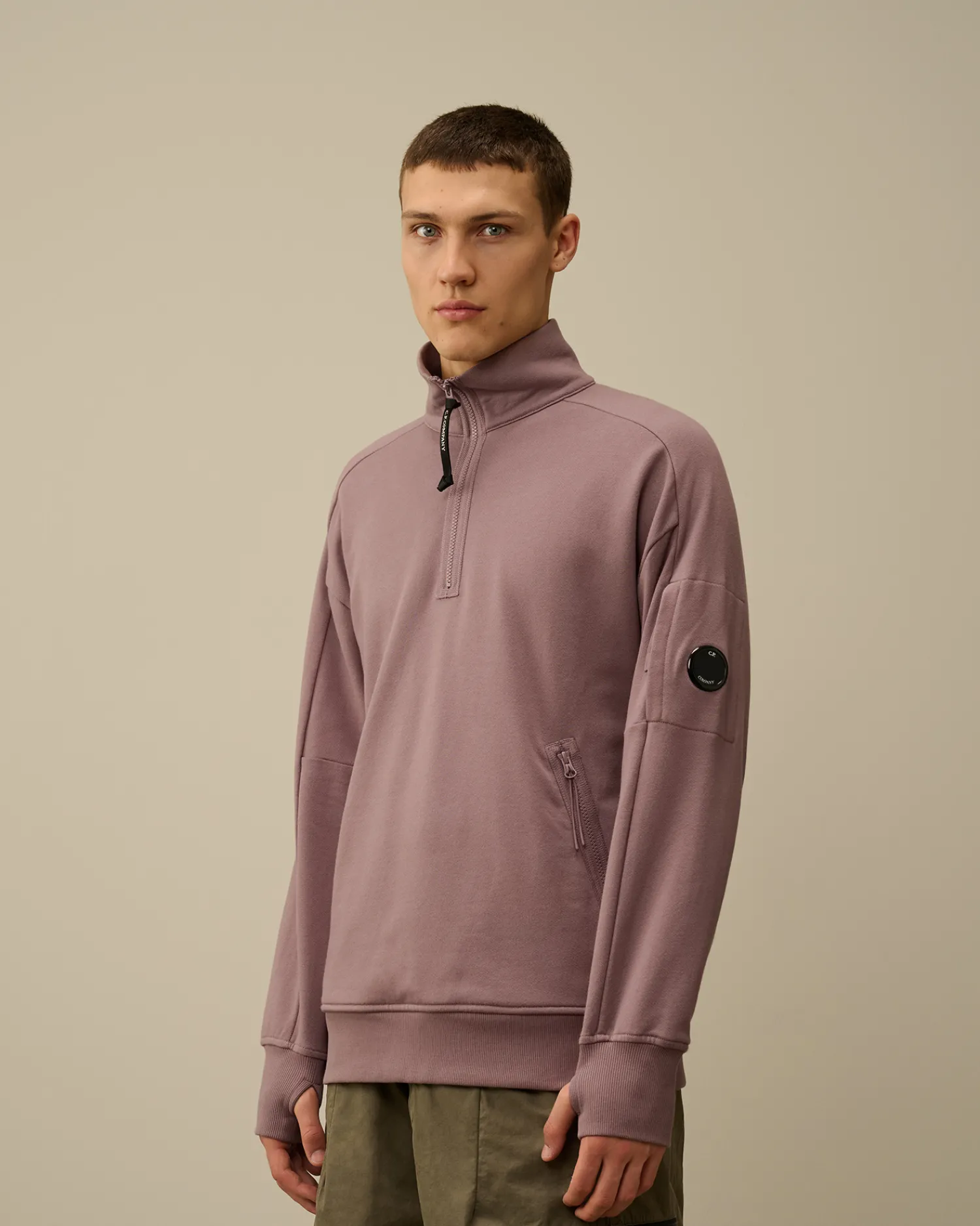 C.P. Company Felpe>Diagonal Raised Fleece Half Zipped Sweatshirt Purple Dove