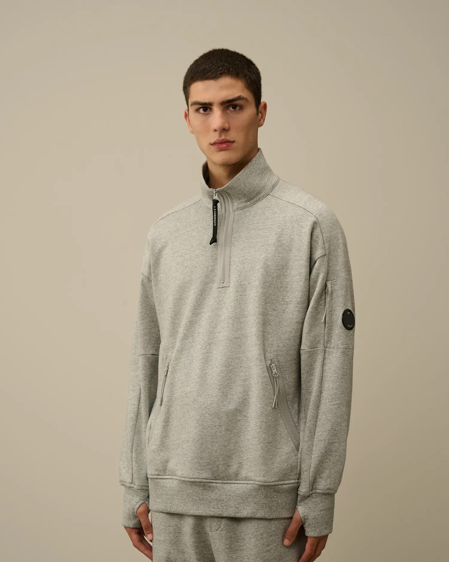 C.P. Company Felpe>Diagonal Raised Fleece Half Zipped Sweatshirt Greystone Melange