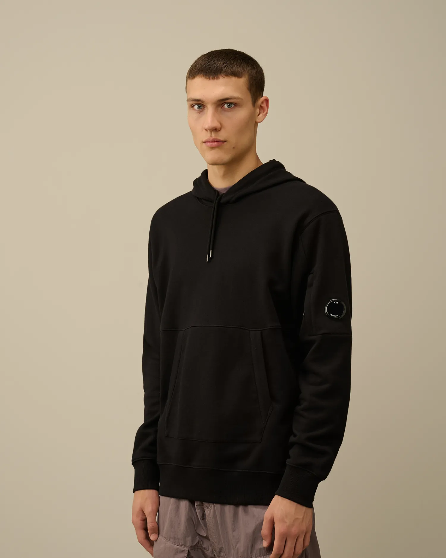 C.P. Company Felpe>Diagonal Raised Fleece Lens Hooded Sweatshirt Black