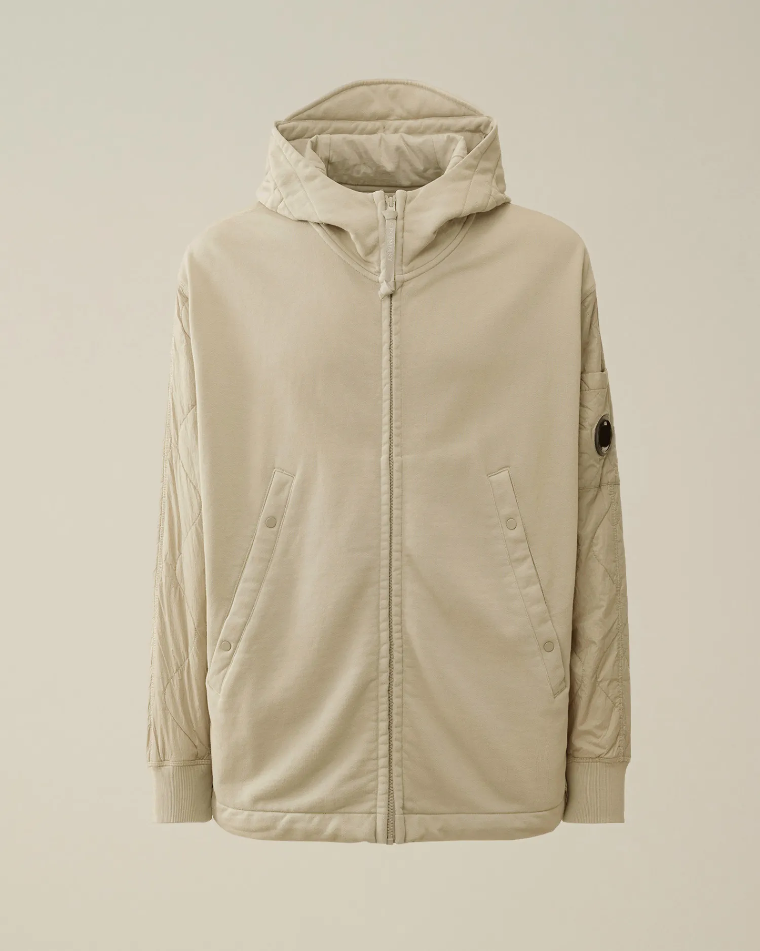 C.P. Company Felpe>Diagonal Raised Fleece Mixed Quilted Hooded Sweatshirt Vintage Khaki – Beige