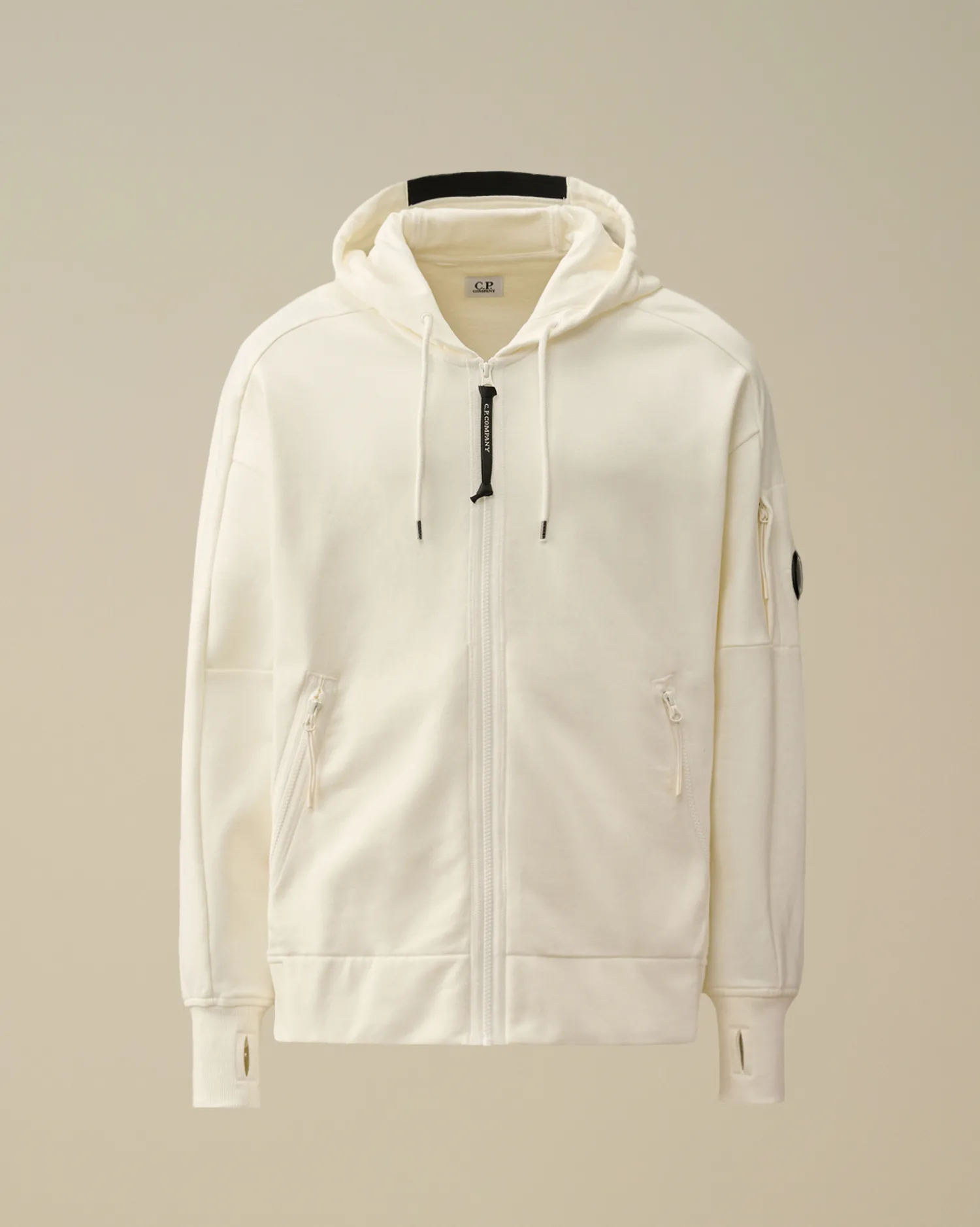 C.P. Company Felpe>Diagonal Raised Fleece Zipped Hooded Sweatshirt Gauze White