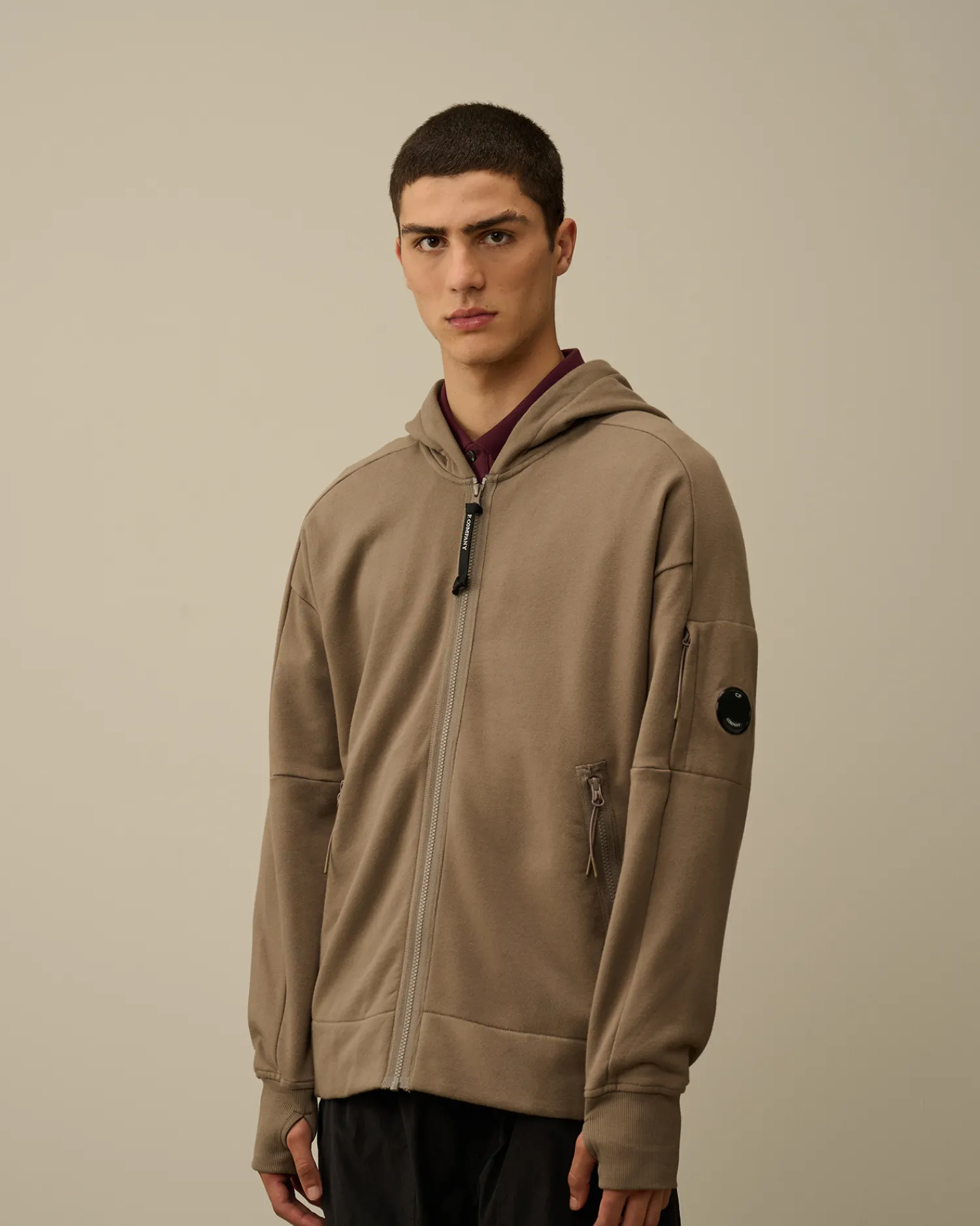 C.P. Company Felpe>Diagonal Raised Fleece Zipped Hooded Sweatshirt Walnut – Beige