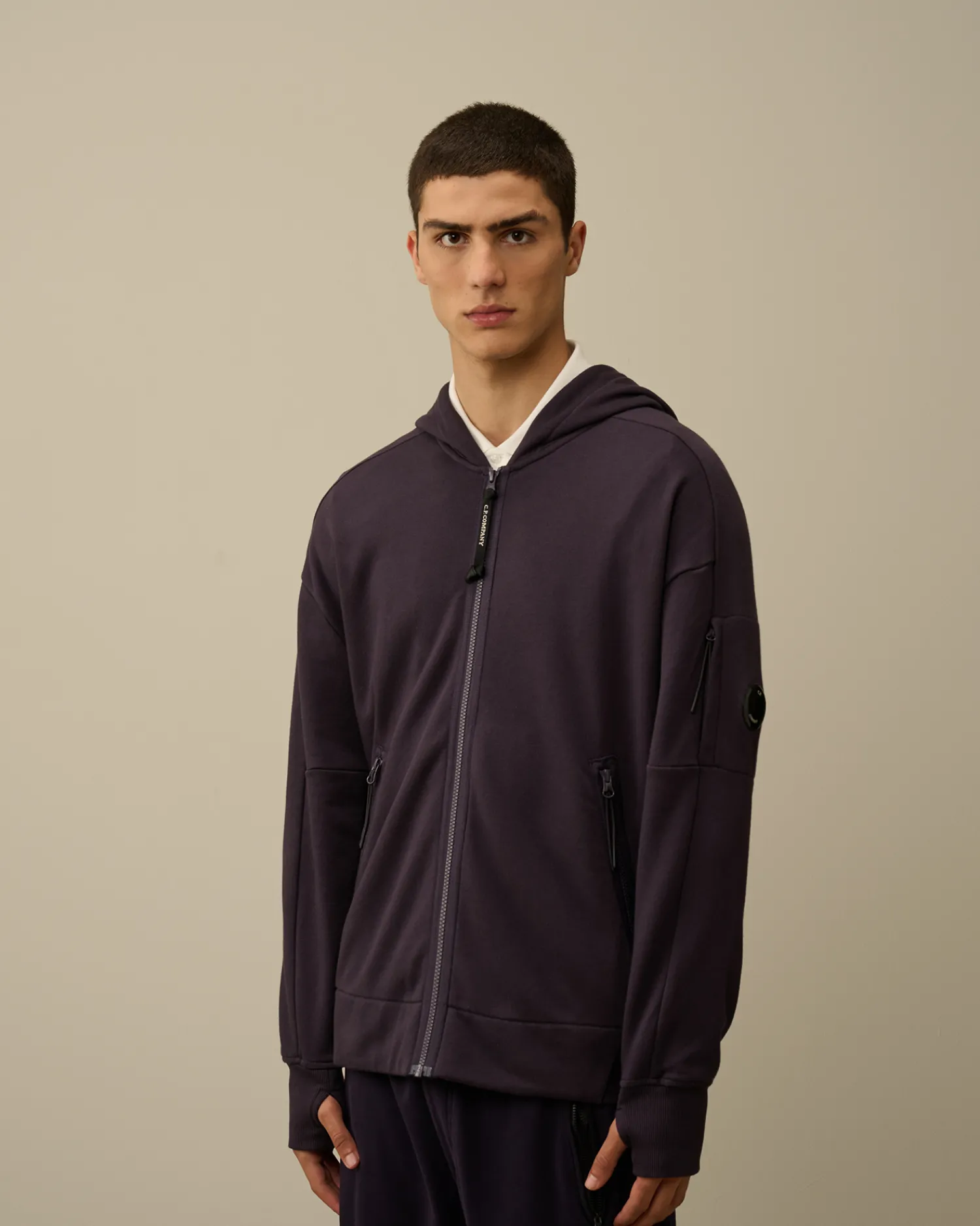 C.P. Company Felpe>Diagonal Raised Fleece Zipped Hooded Sweatshirt Nightshade – Purple