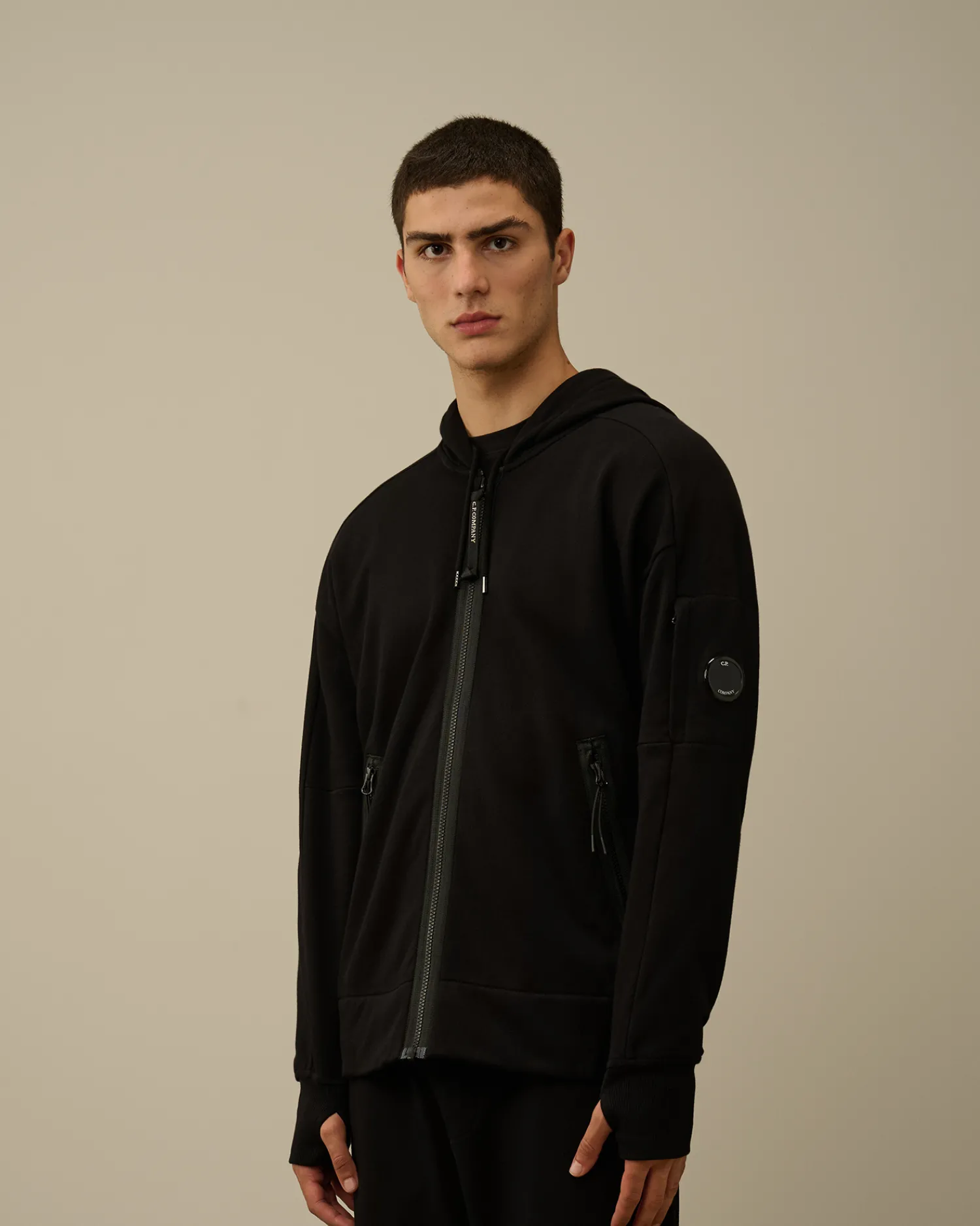 C.P. Company Felpe>Diagonal Raised Fleece Zipped Hooded Sweatshirt Black