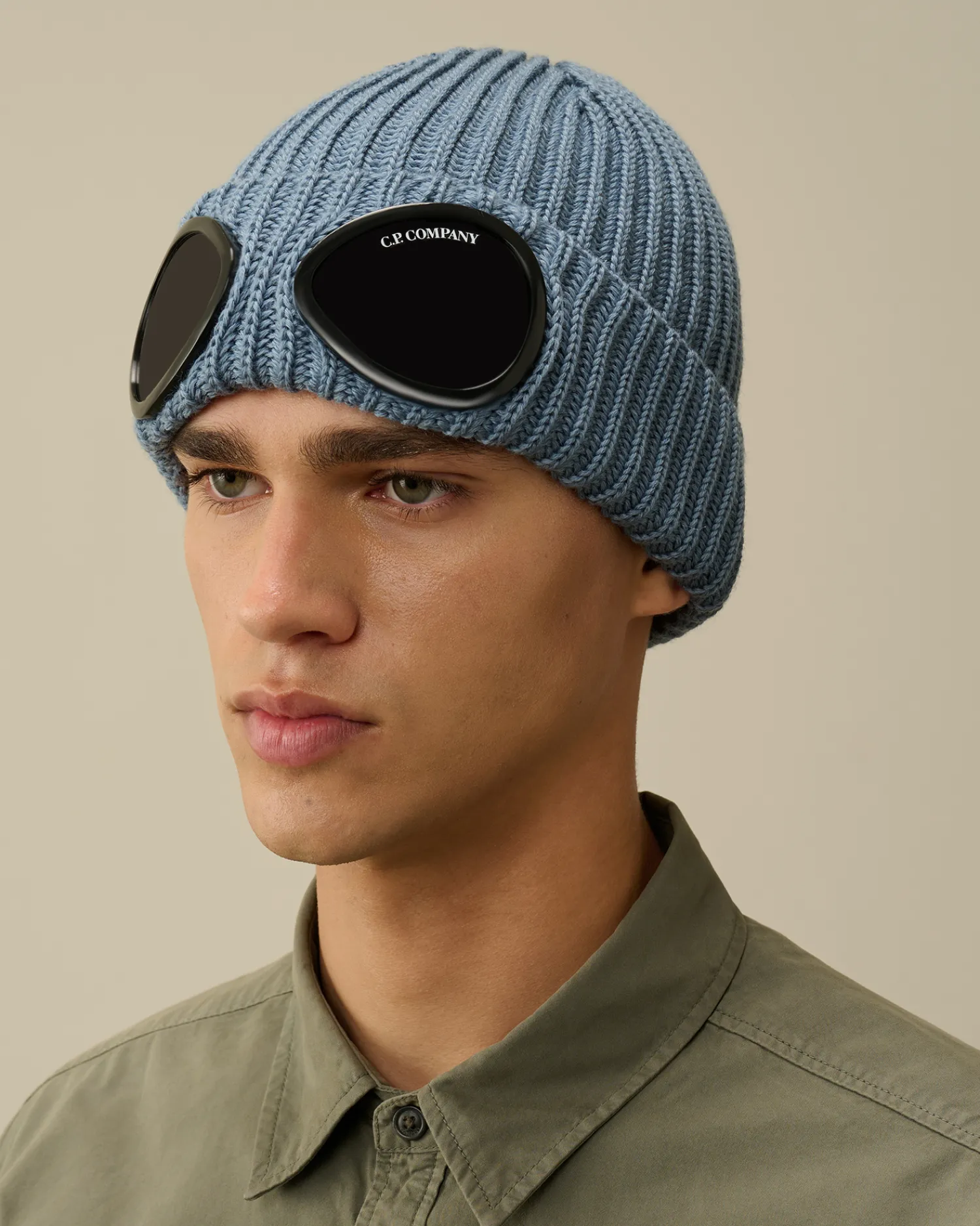 C.P. Company Cappelli>Extra Fine Merino Wool Goggle Beanie Flint Stone – Blue