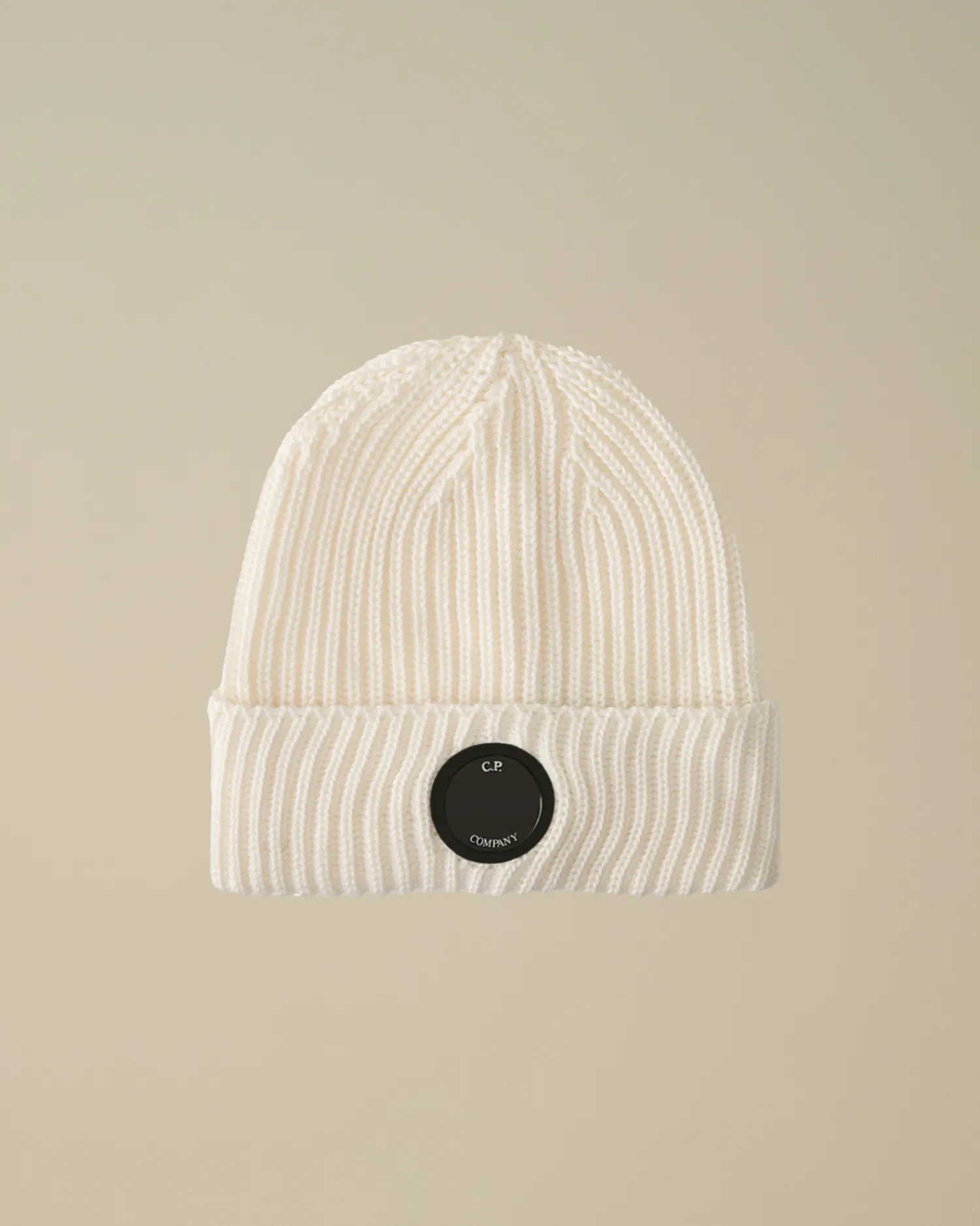 C.P. Company Cappelli>Extra Fine Merino Wool Lens Beanie Gauze White