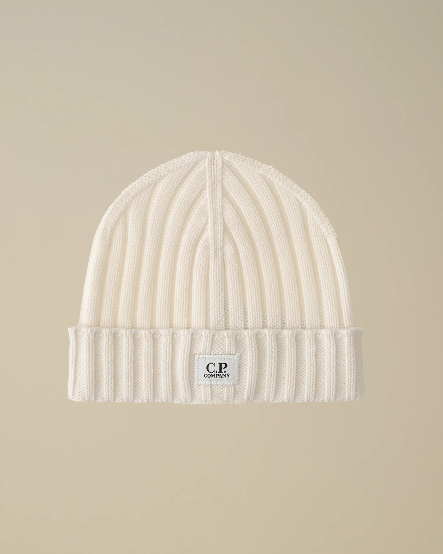 C.P. Company Cappelli>Extra Fine Merino Wool Logo Beanie Gauze White