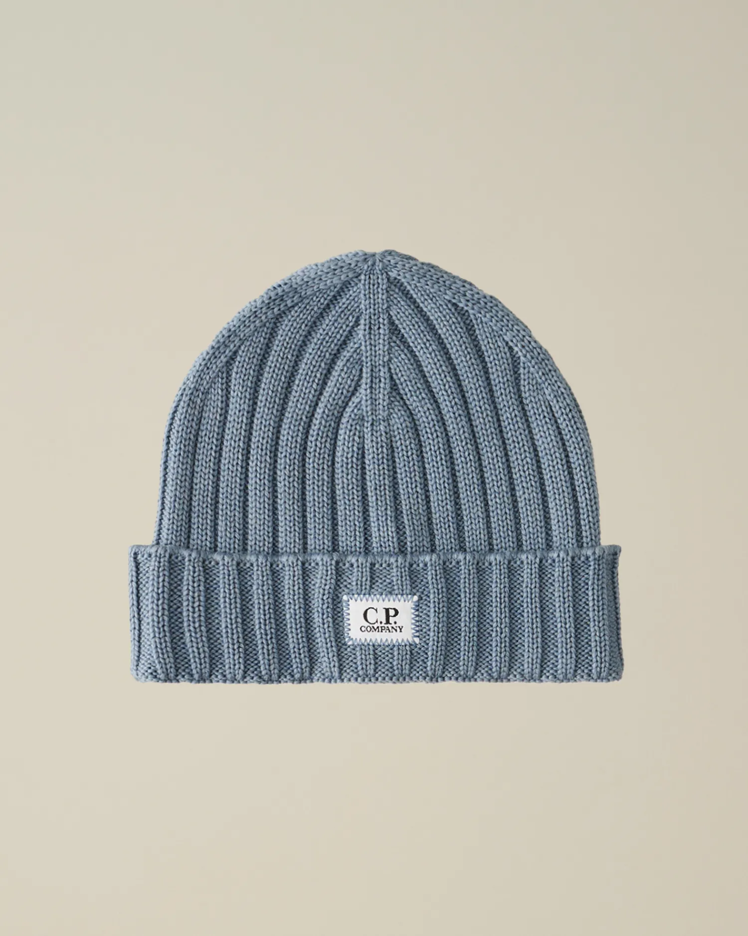 C.P. Company Cappelli>Extra Fine Merino Wool Logo Beanie Flint Stone – Blue