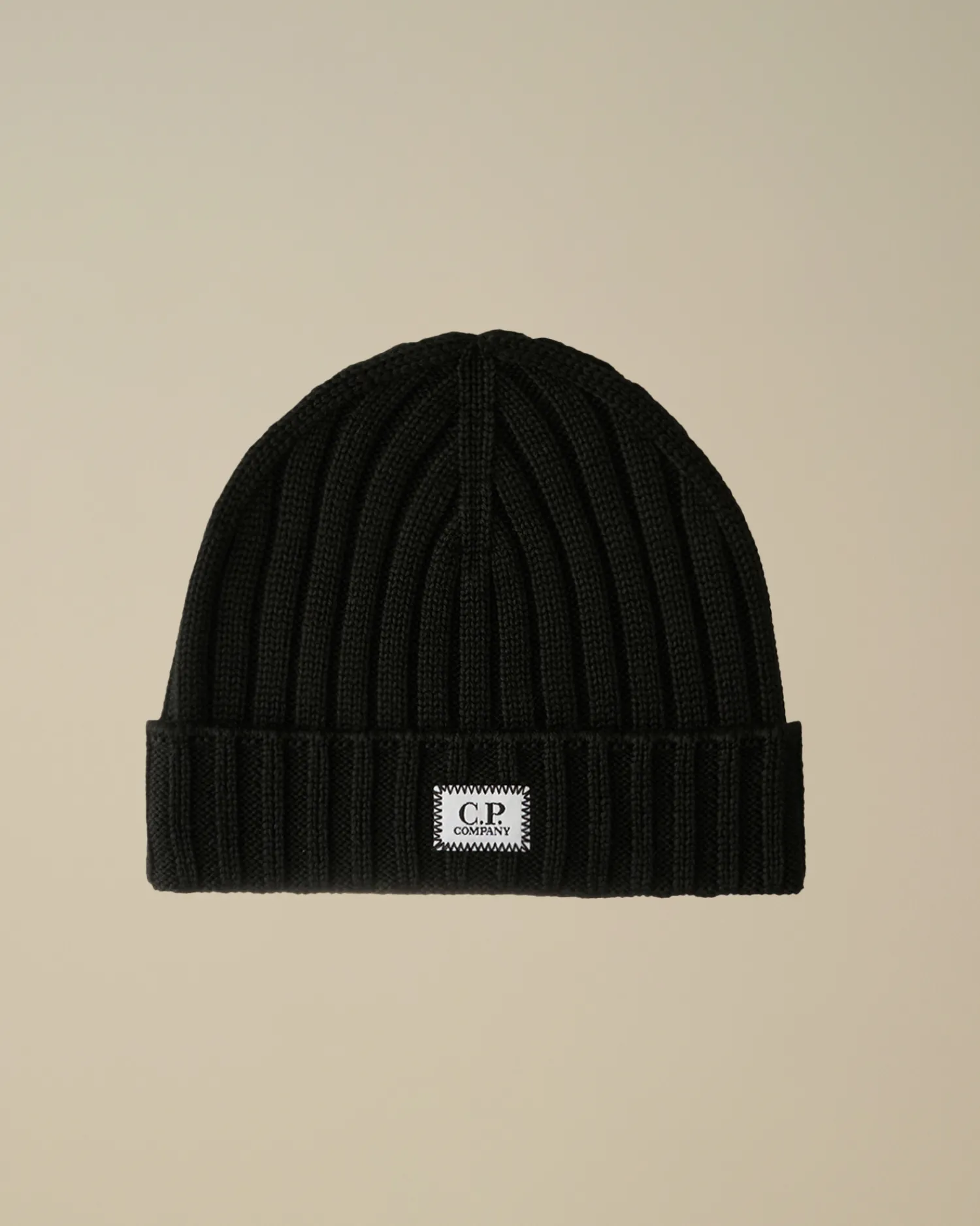 C.P. Company Cappelli>Extra Fine Merino Wool Logo Beanie Black