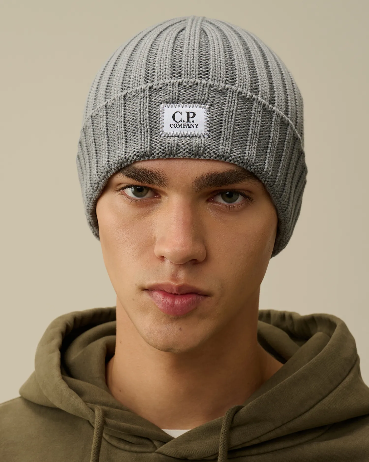 C.P. Company Cappelli>Extra Fine Merino Wool Logo Beanie Griffin Grey