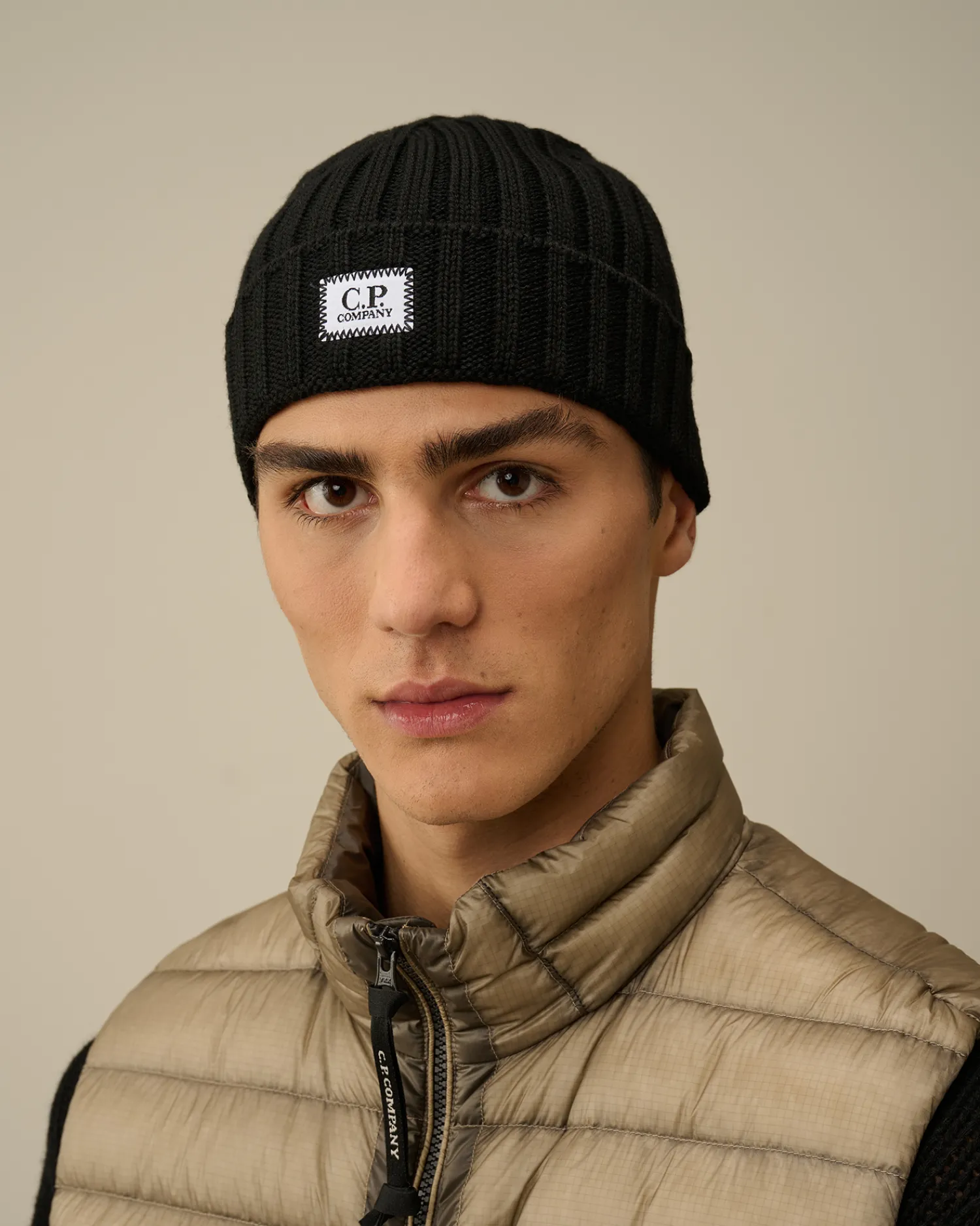 C.P. Company Cappelli>Extra Fine Merino Wool Logo Beanie Black