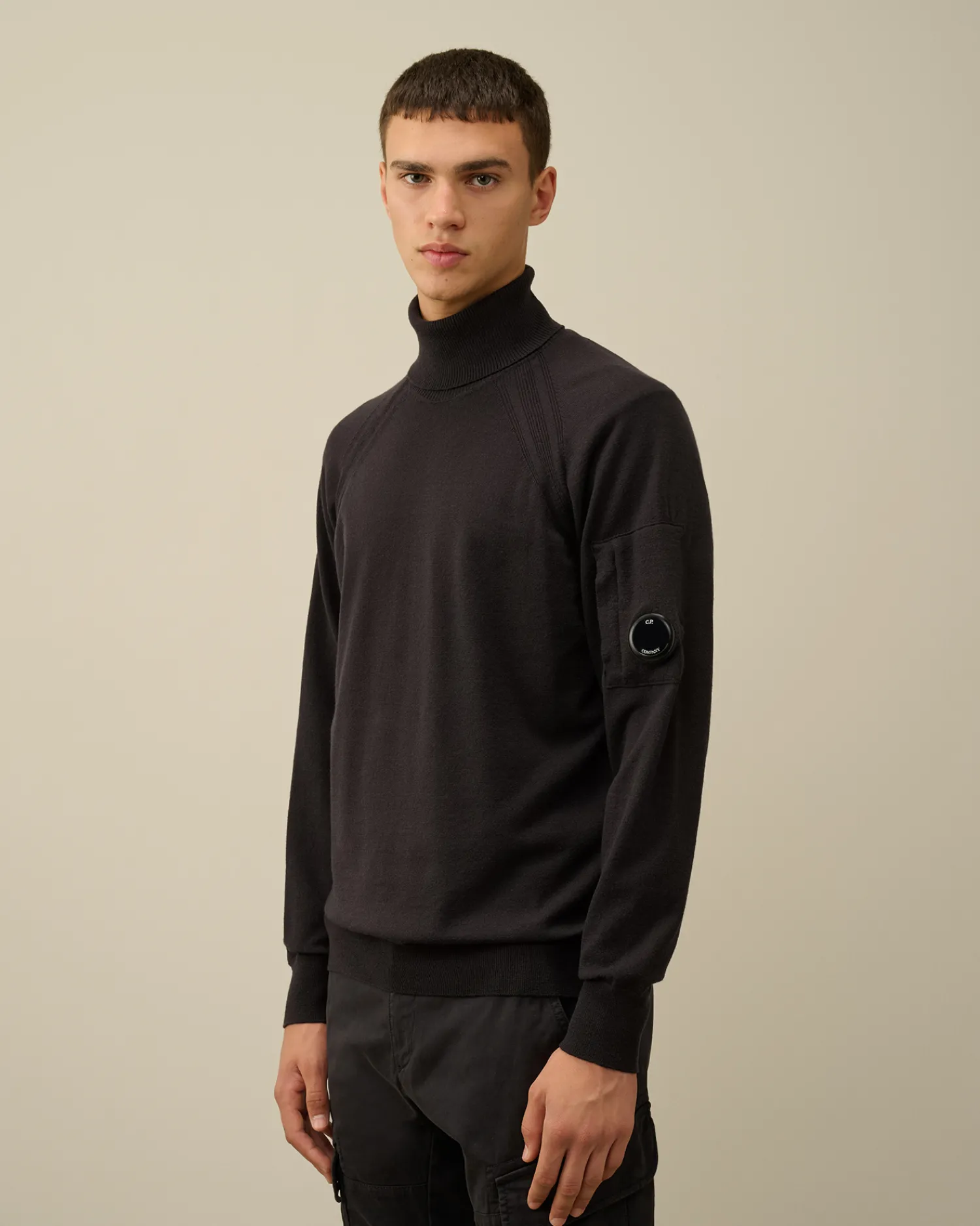 C.P. Company Maglieria>Extra Fine Merino Wool Turtleneck Knit Black Sand