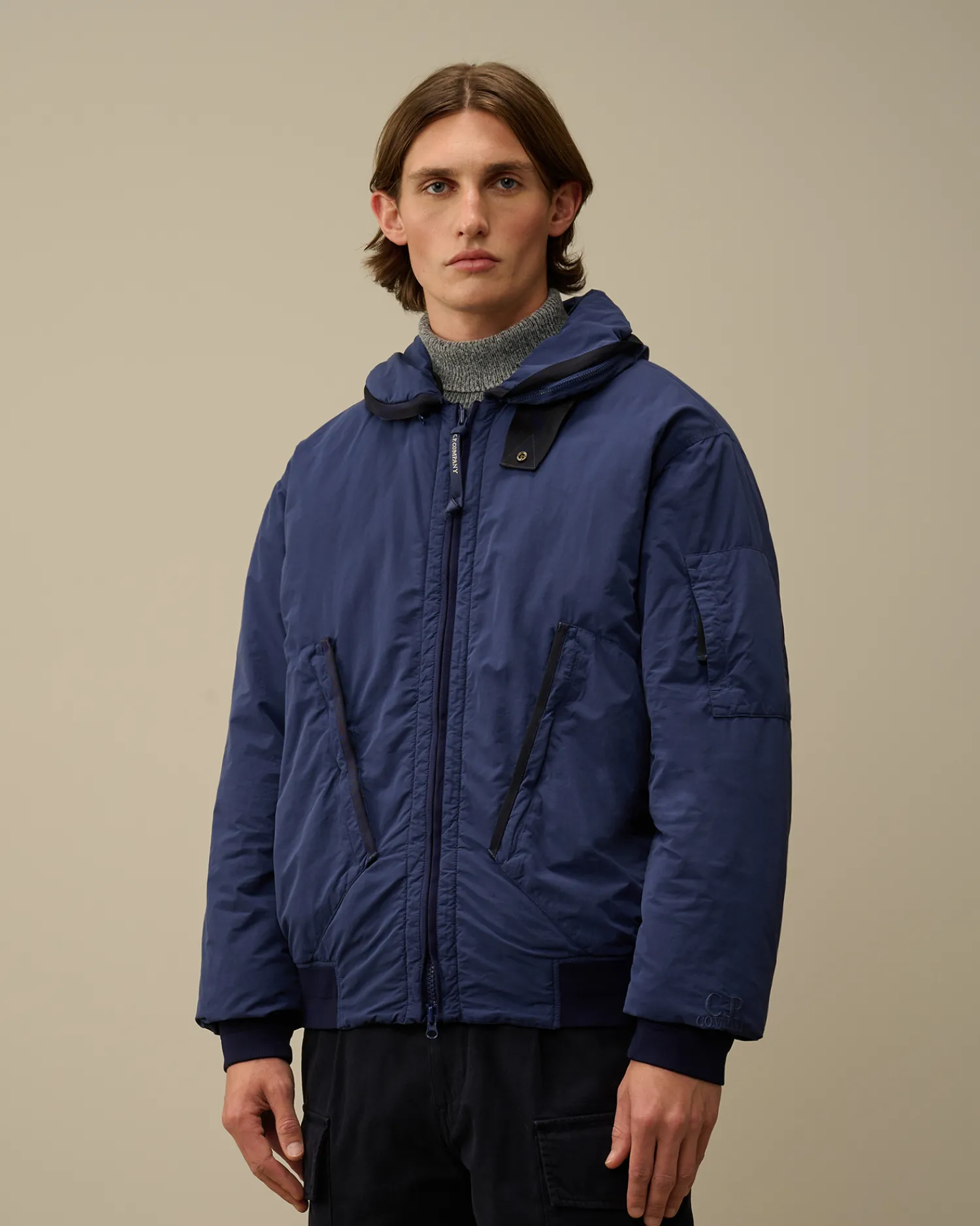 C.P. Company Giacche>Flatt Nylon Hooded Short Down Jacket Estate Blue