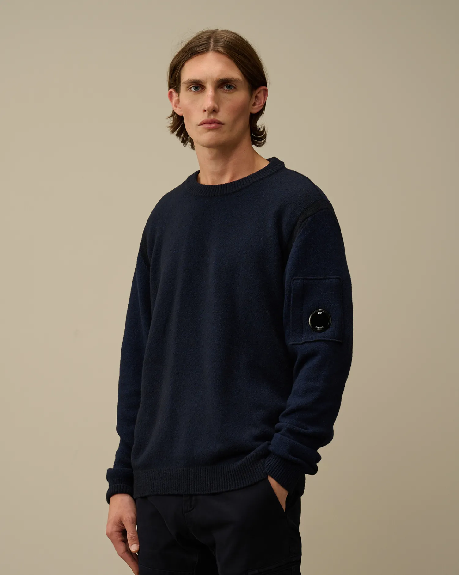 C.P. Company Maglieria>Fleece Knit Crewneck Vanisé Lens Knit Estate Blue