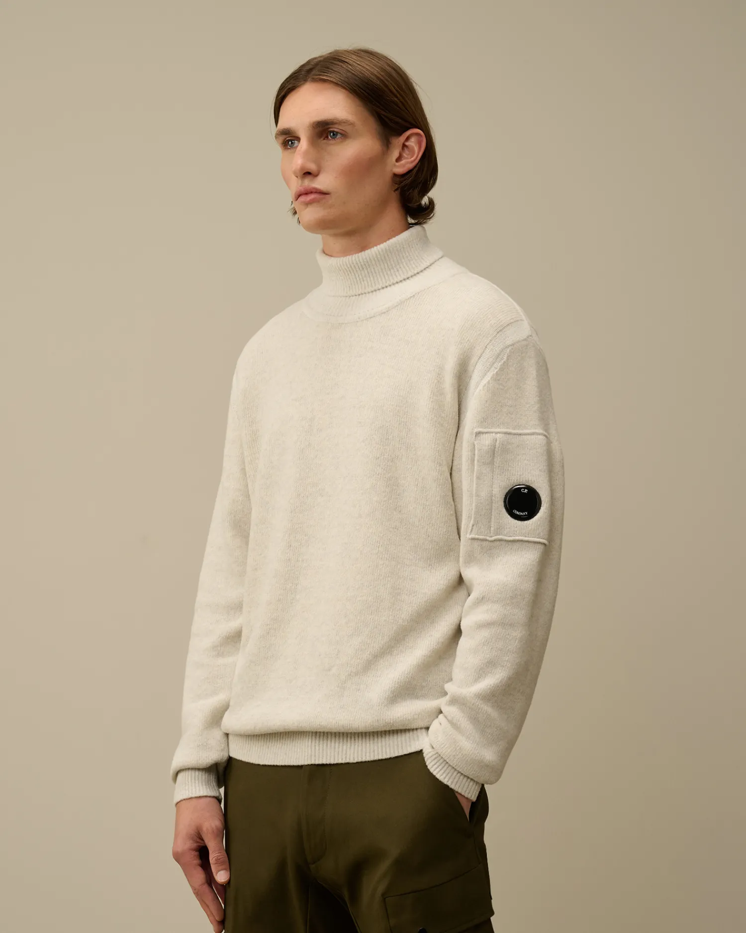 C.P. Company Maglieria>Fleece Knit Turtleneck Knit White Melange