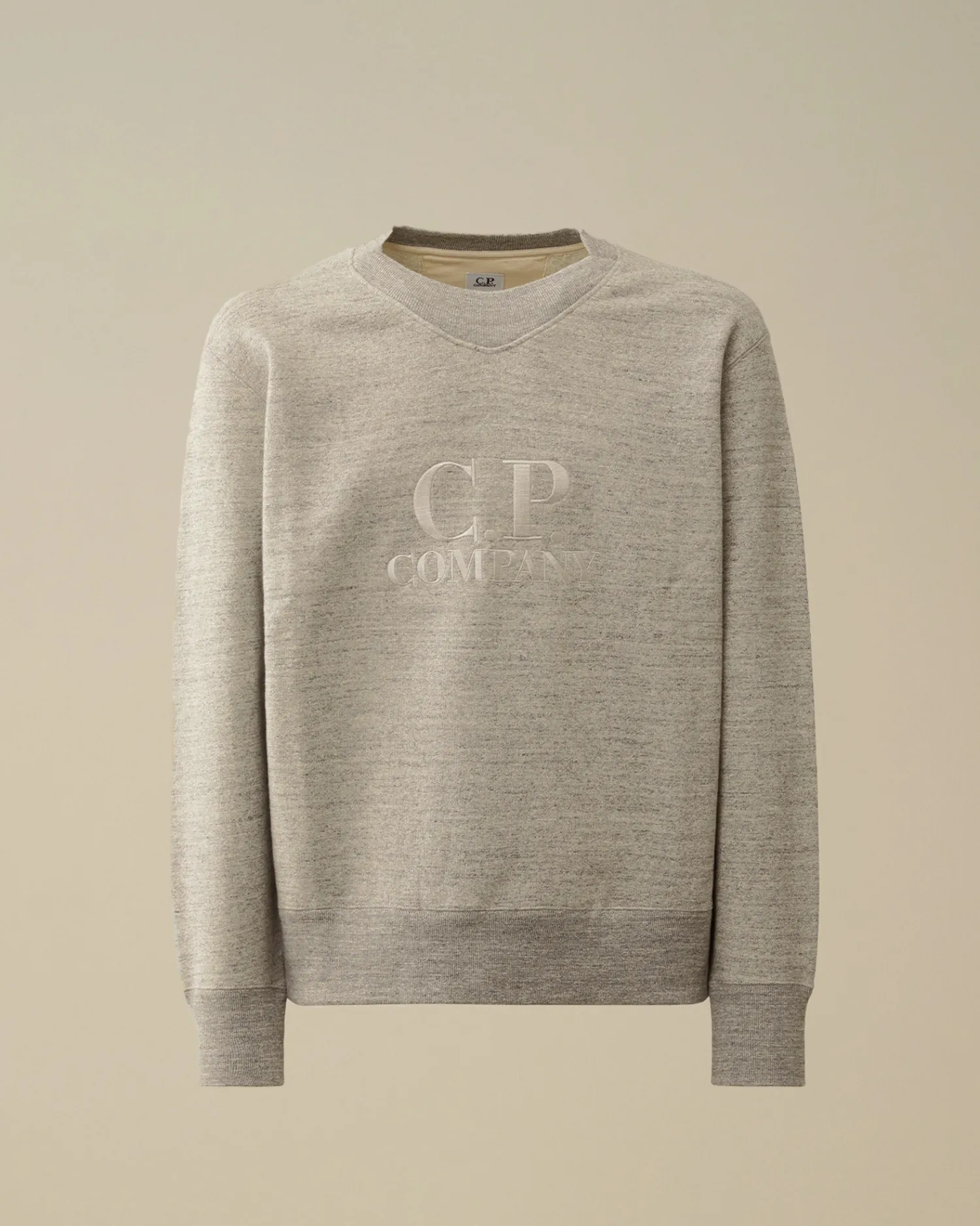 C.P. Company Felpe>Japanese Mélange Fleece Logo Crewneck Sweatshirt Greystone Melange