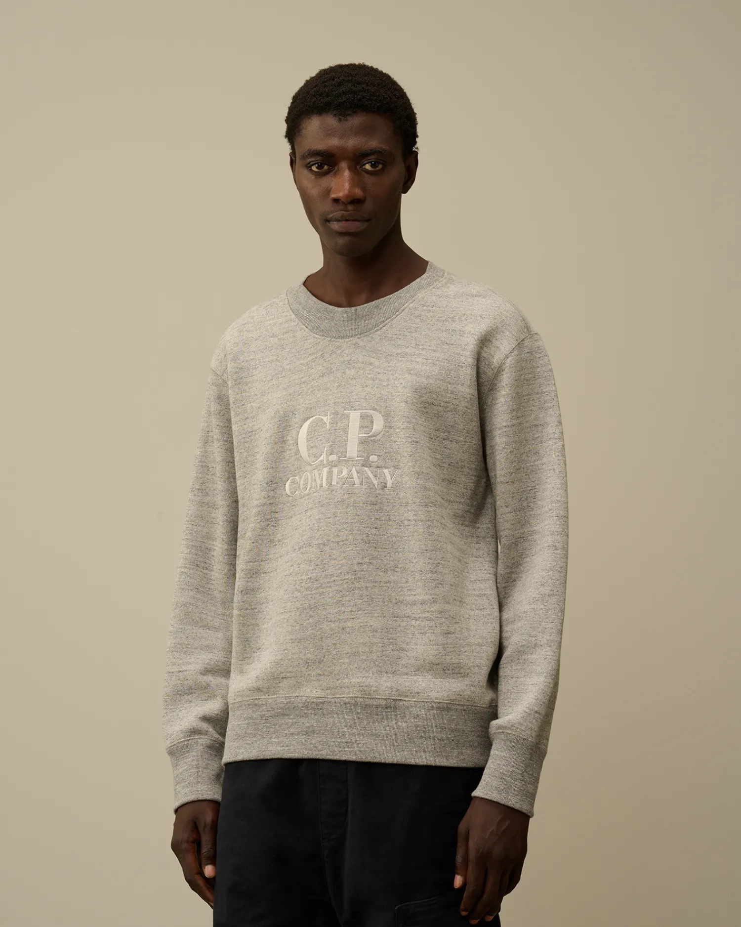 C.P. Company Felpe>Japanese Mélange Fleece Logo Crewneck Sweatshirt Greystone Melange